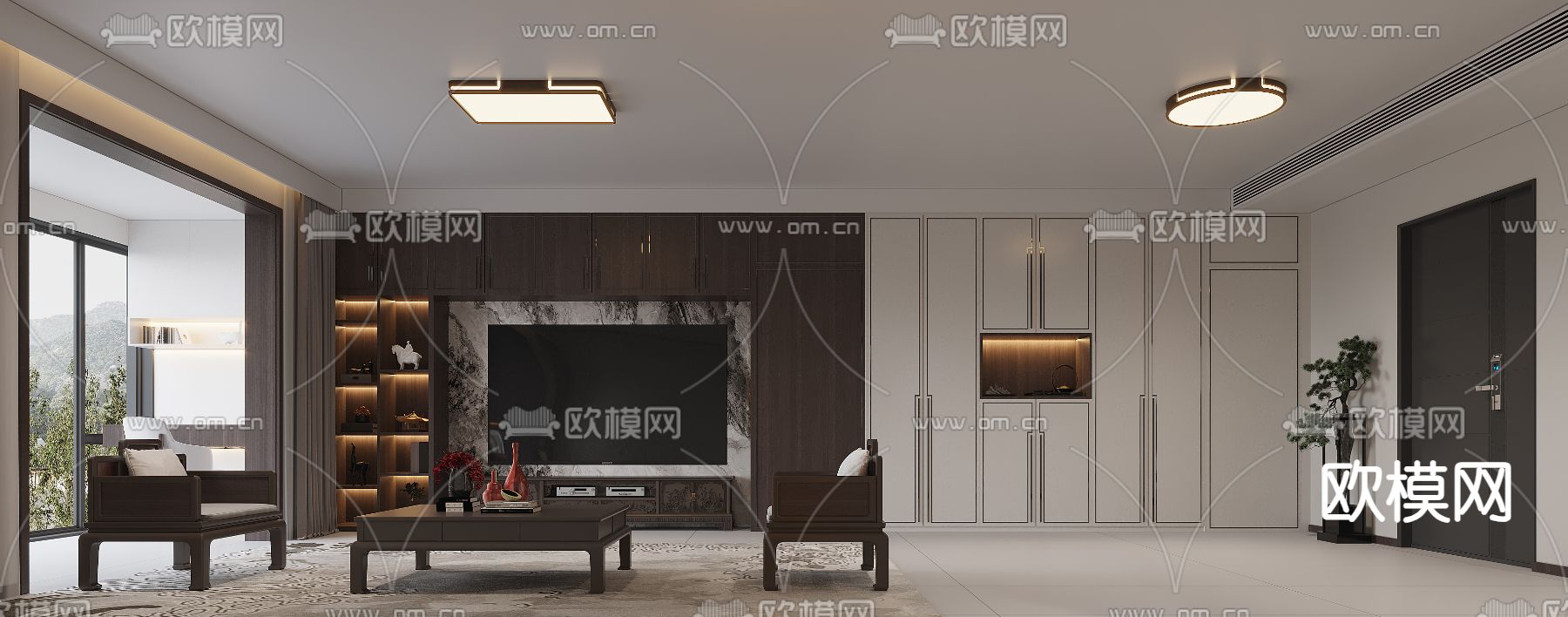 中式客餐厅3d模型下载（渲染图3）