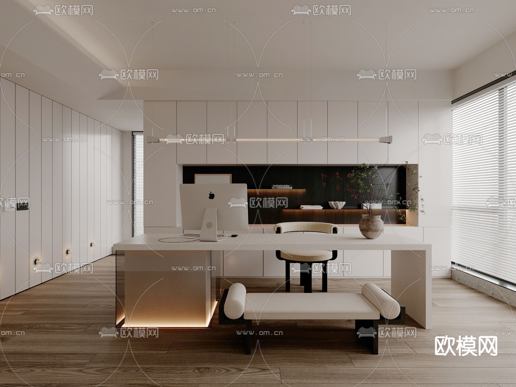 现代书房su模型下载（渲染图2）