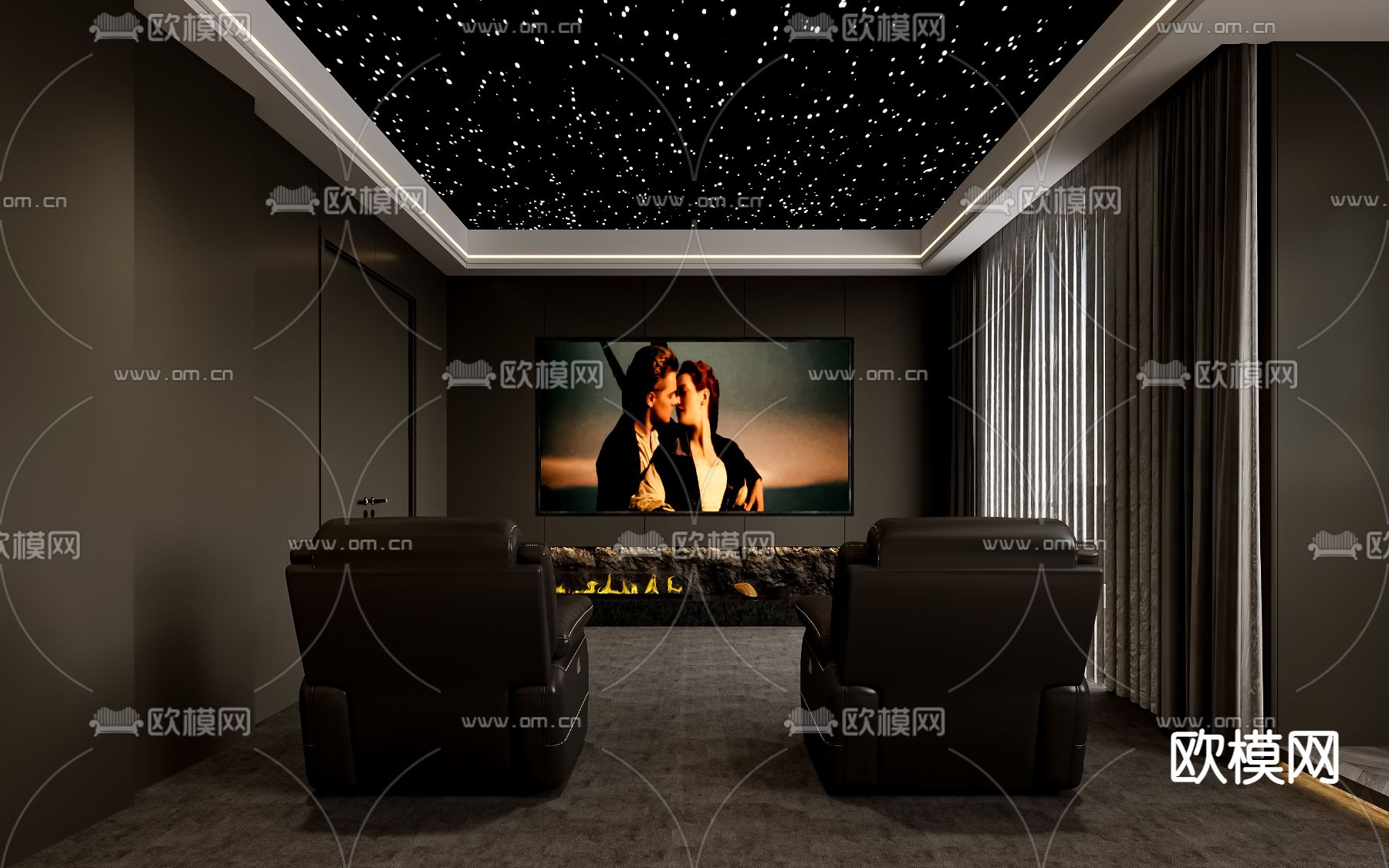 视听室 影音室 家庭影院3d模型下载（渲染图2）