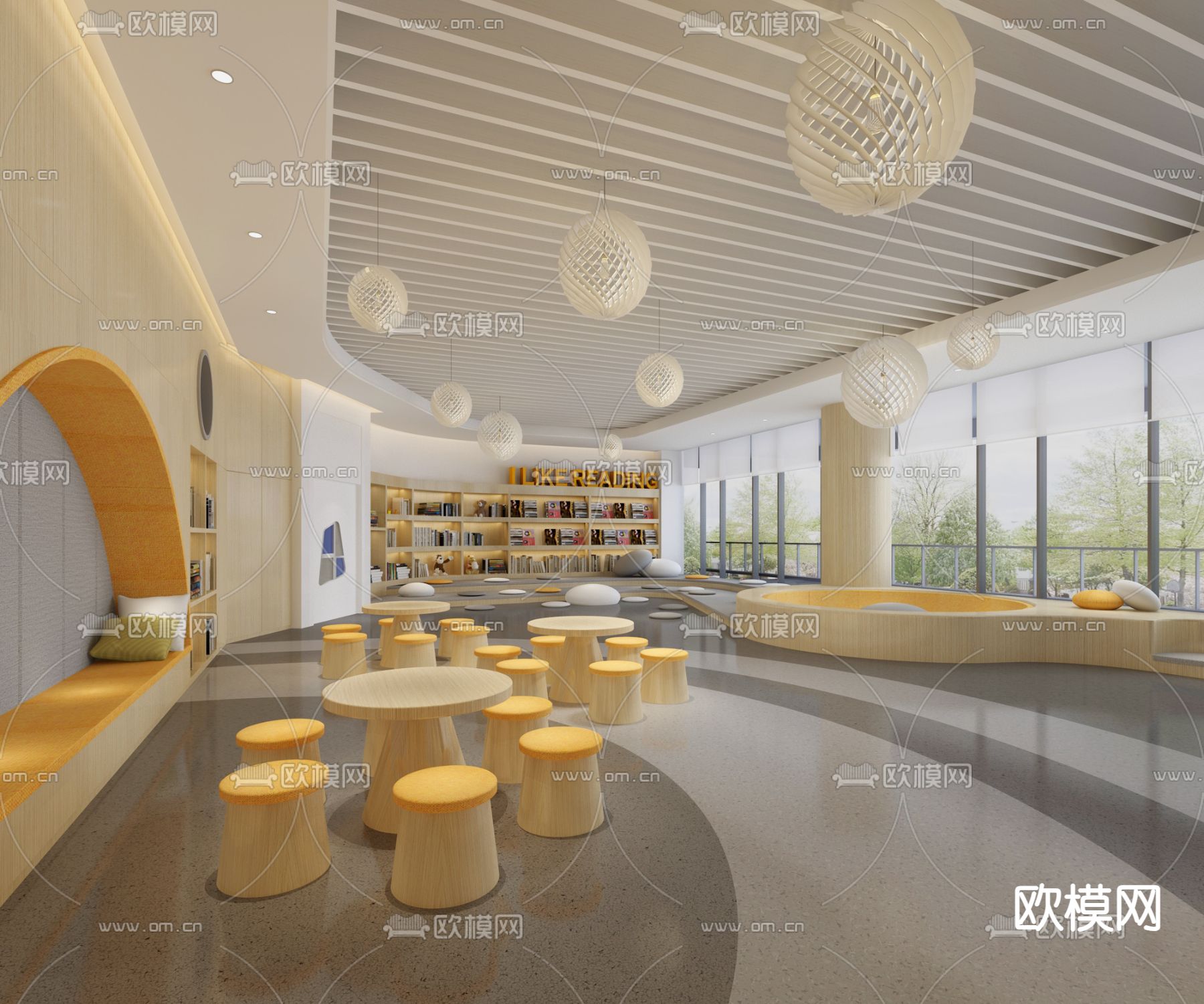 图书馆 书吧 阅读区3d模型下载