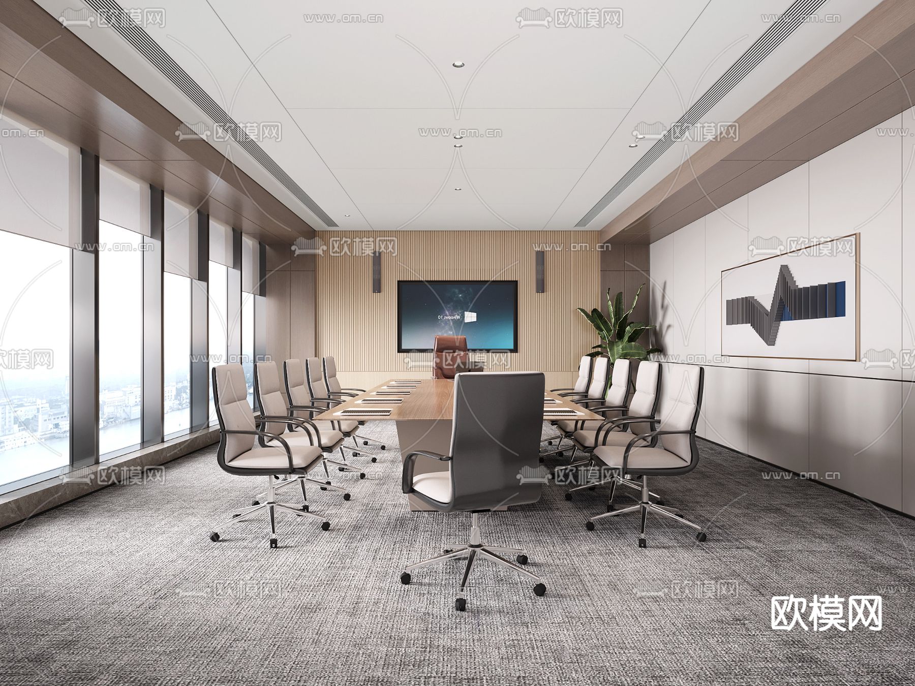现代会议室3d模型下载