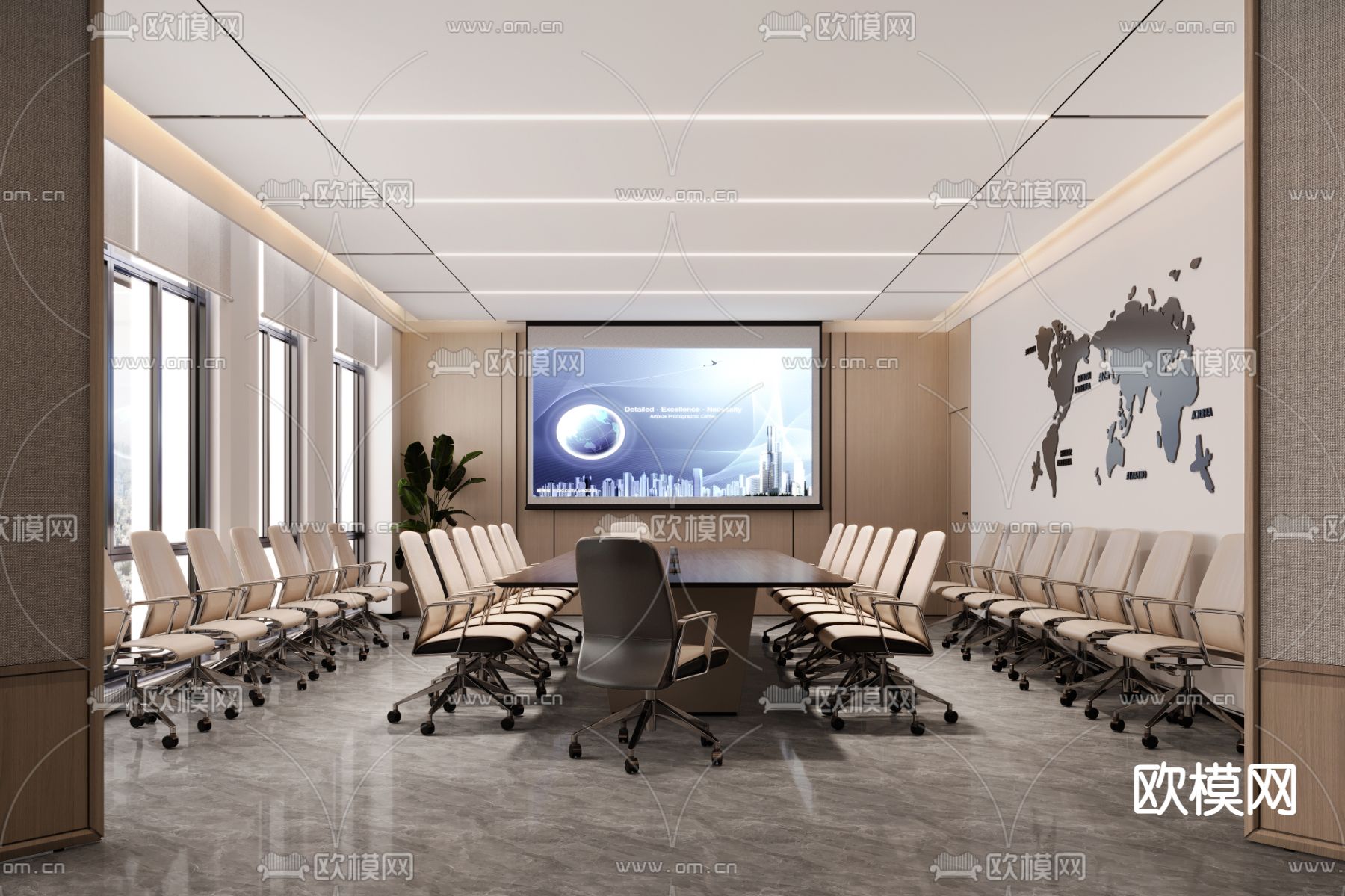 现代会议室3d模型下载（渲染图2）