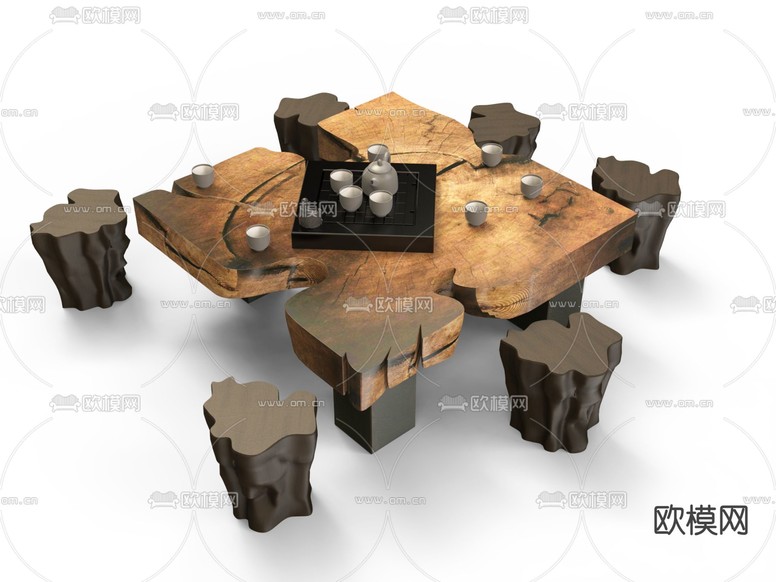 根雕茶几 茶台3d模型下载