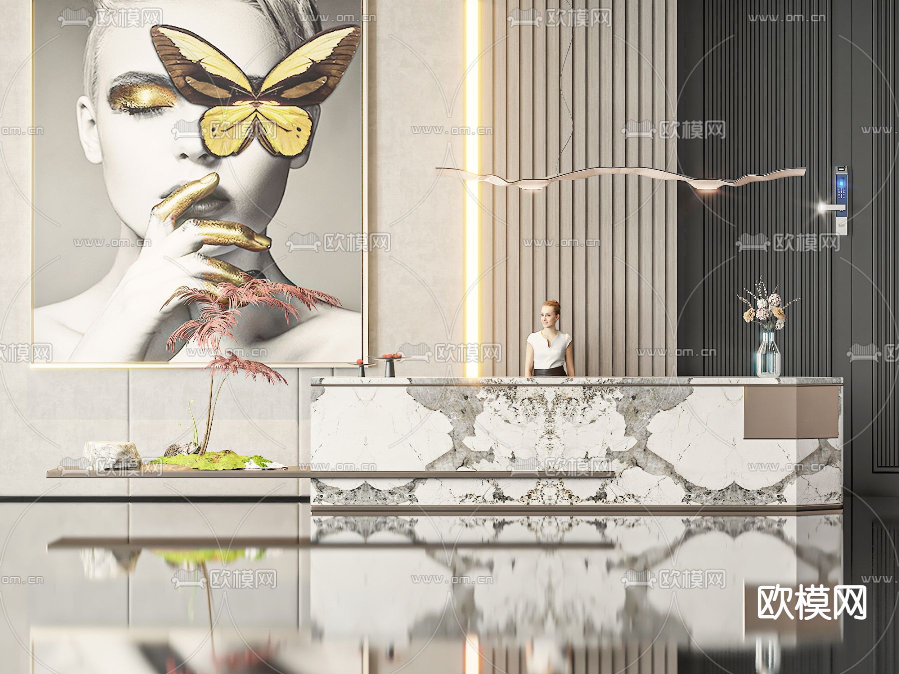 现代前台 服务台 接待台3d模型下载