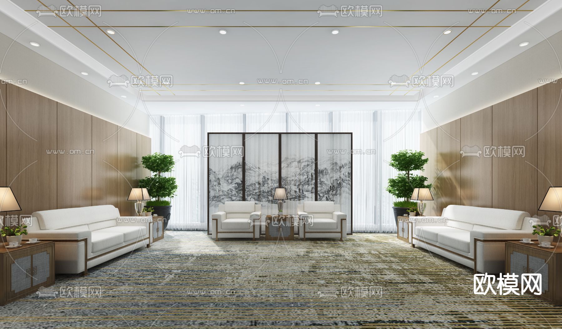 现代办公会客室 会客区3d模型下载