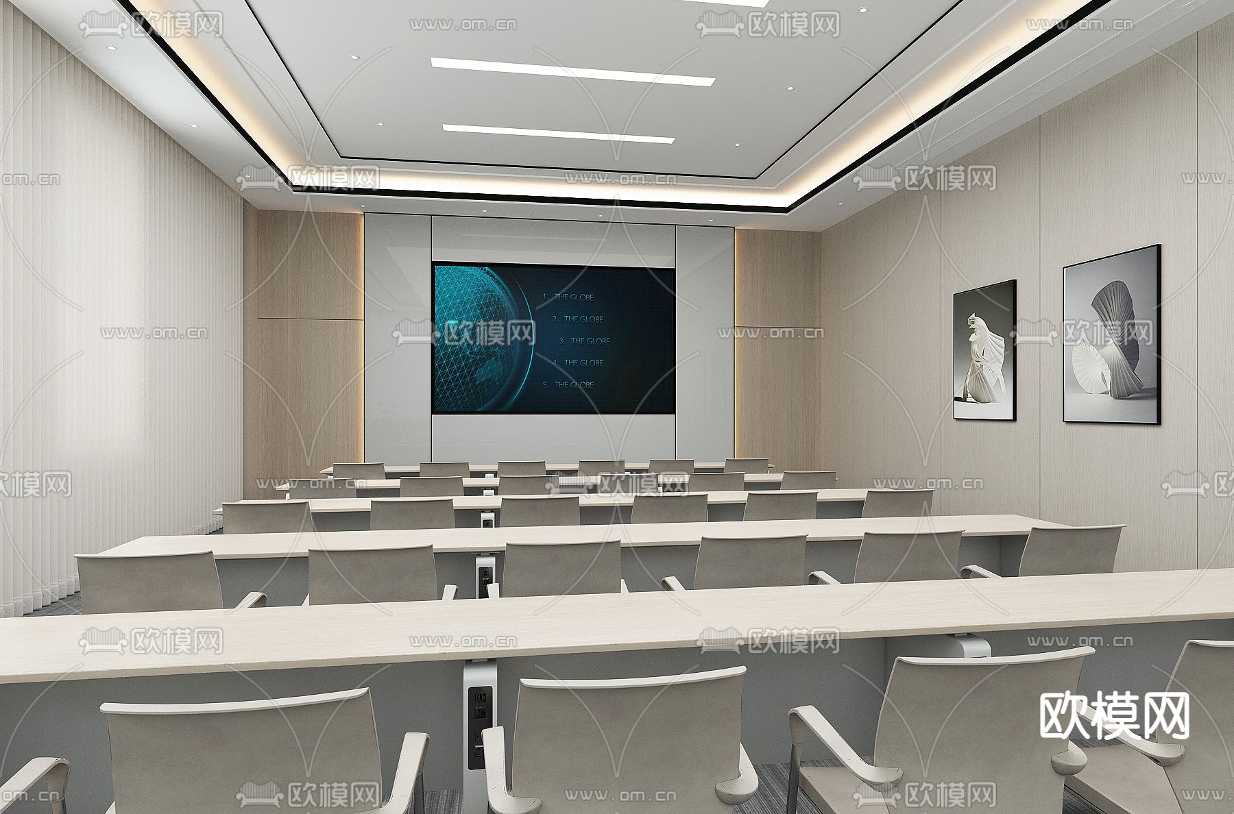 培训室 会议室 报告厅 演讲室3d模型下载（渲染图2）