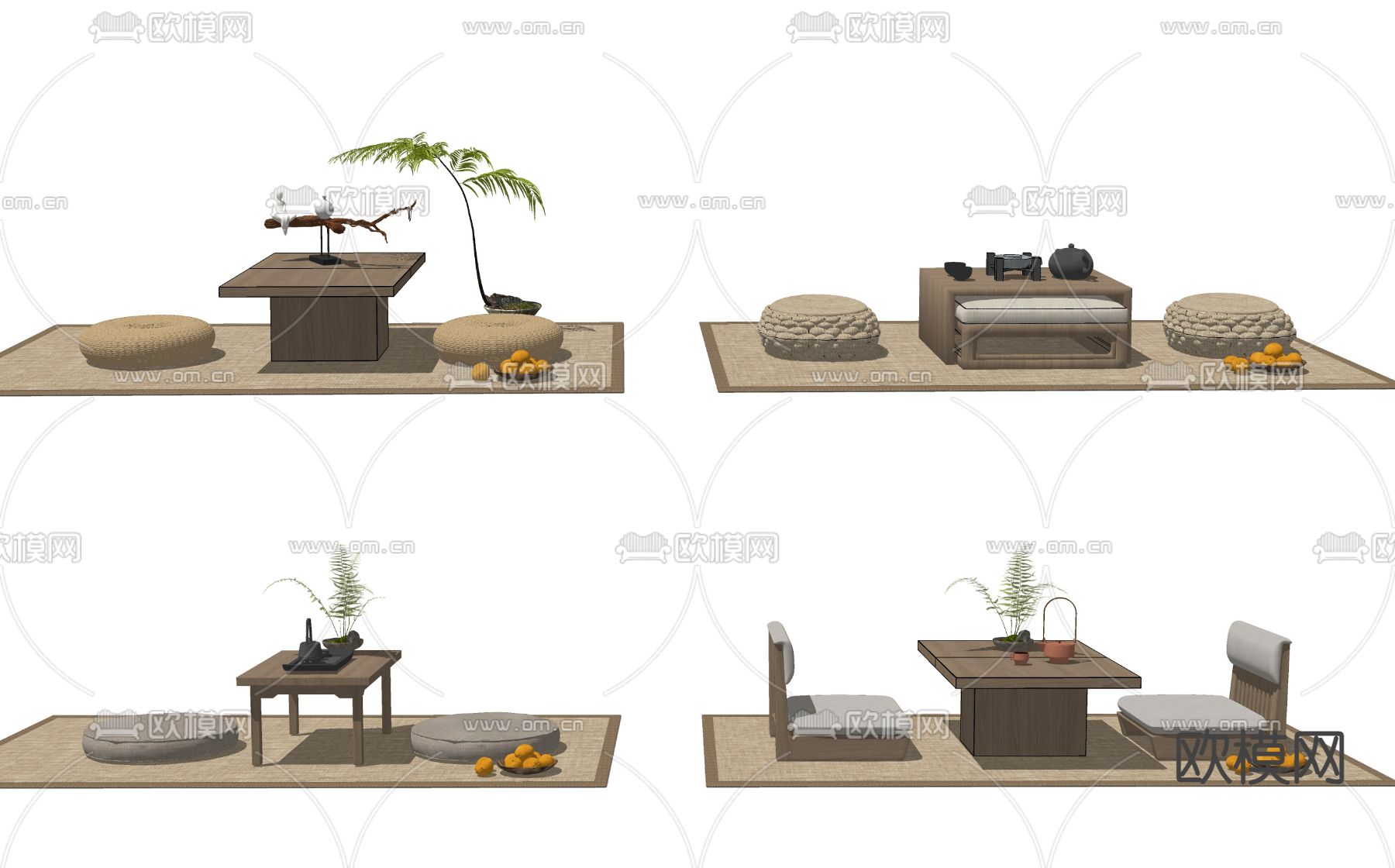 日式榻榻米茶桌椅su模型下载（渲染图1）