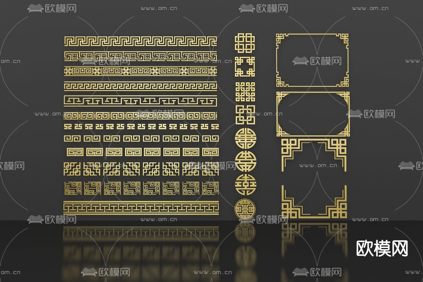 墙饰 中式线框3d模型下载