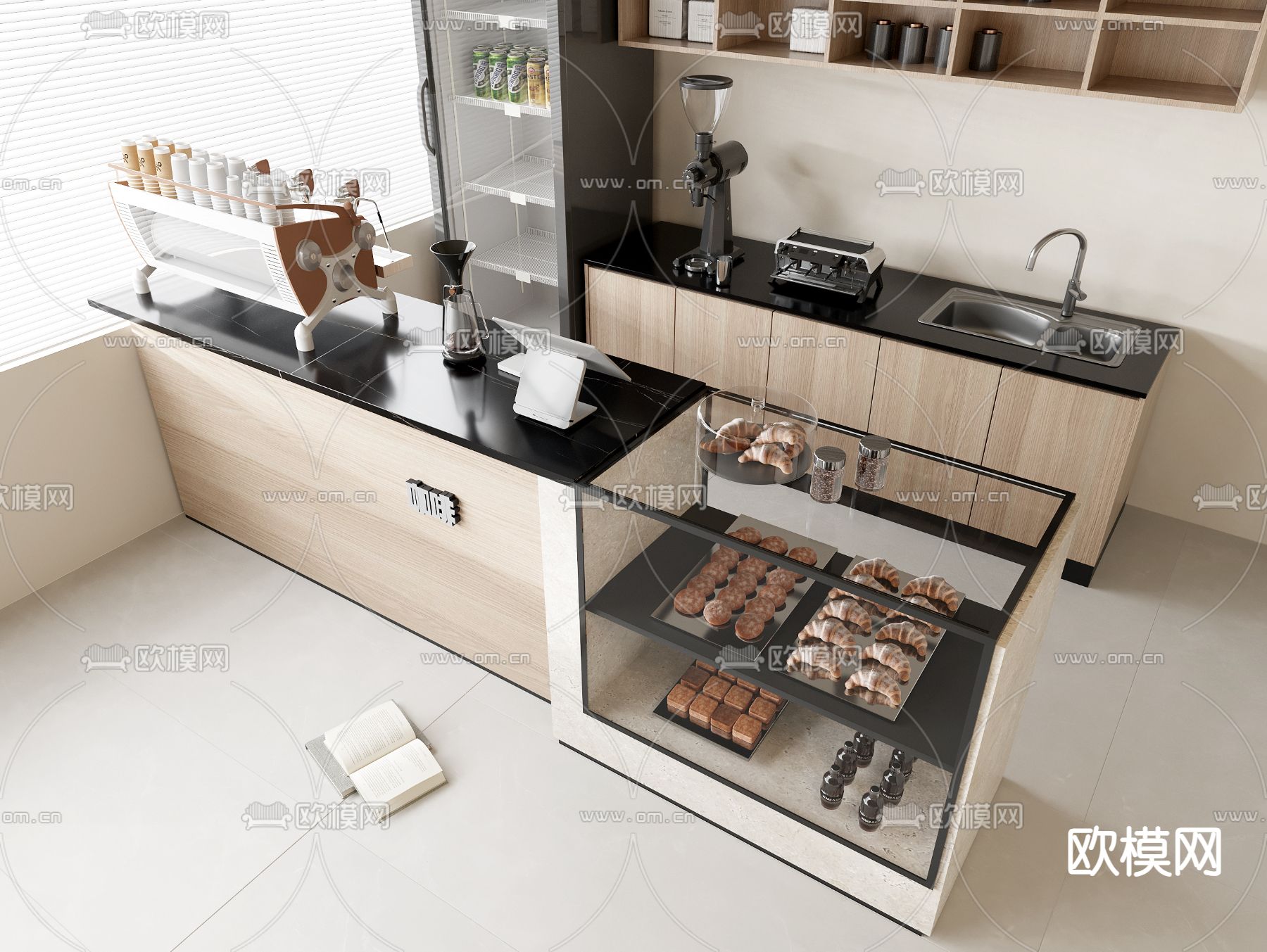 咖啡店操作台 收银台 面包柜3d模型下载