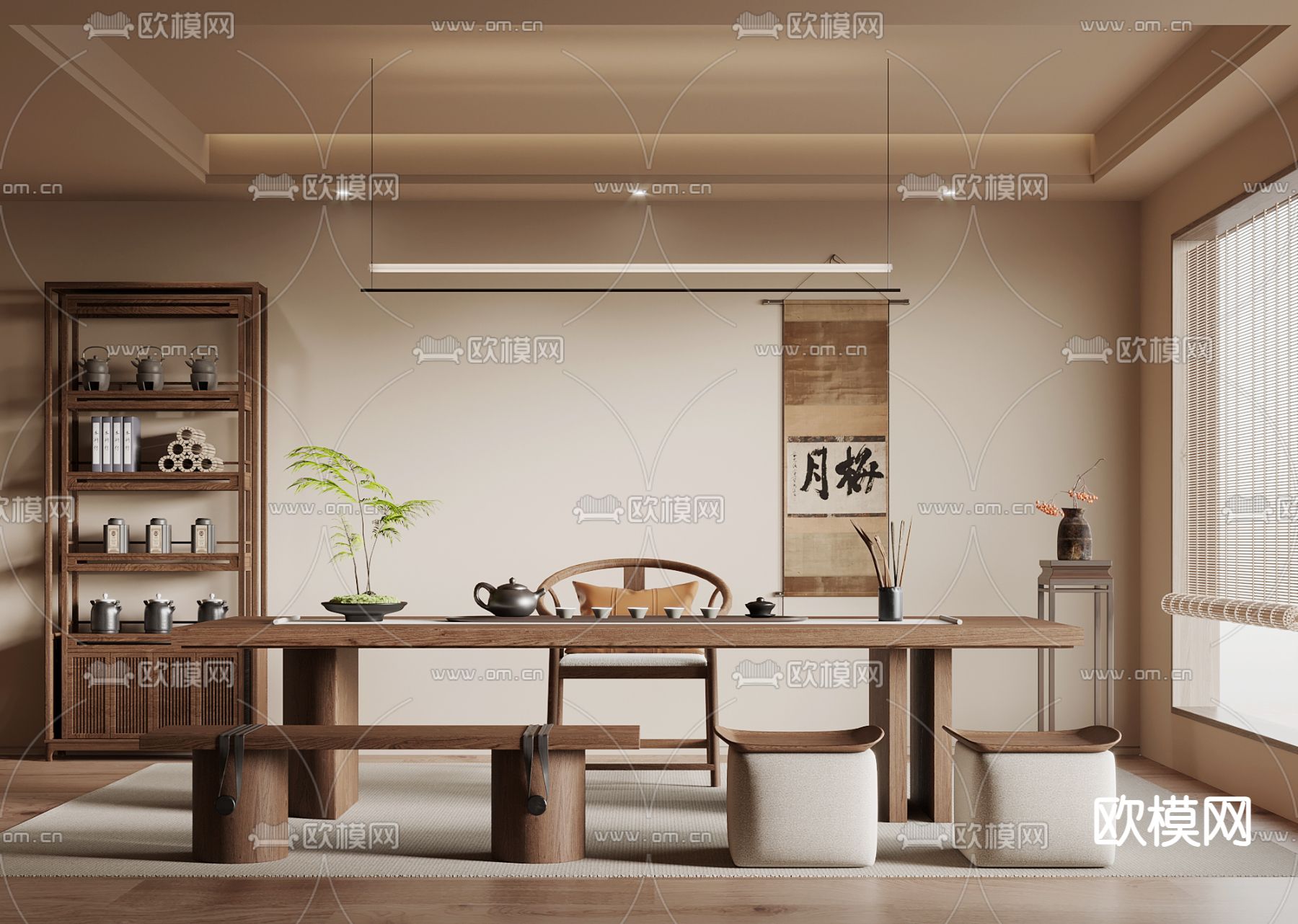 中古风茶室3d模型下载