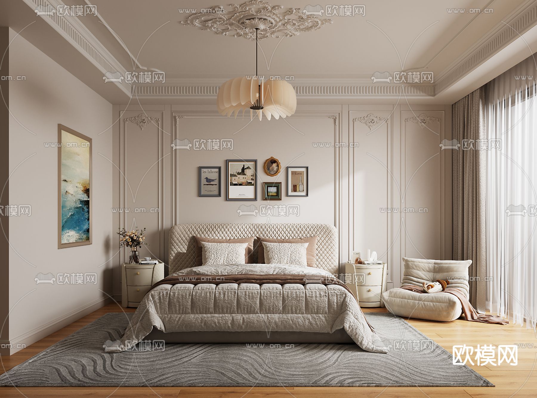 法式卧室 主卧 主人房3d模型下载