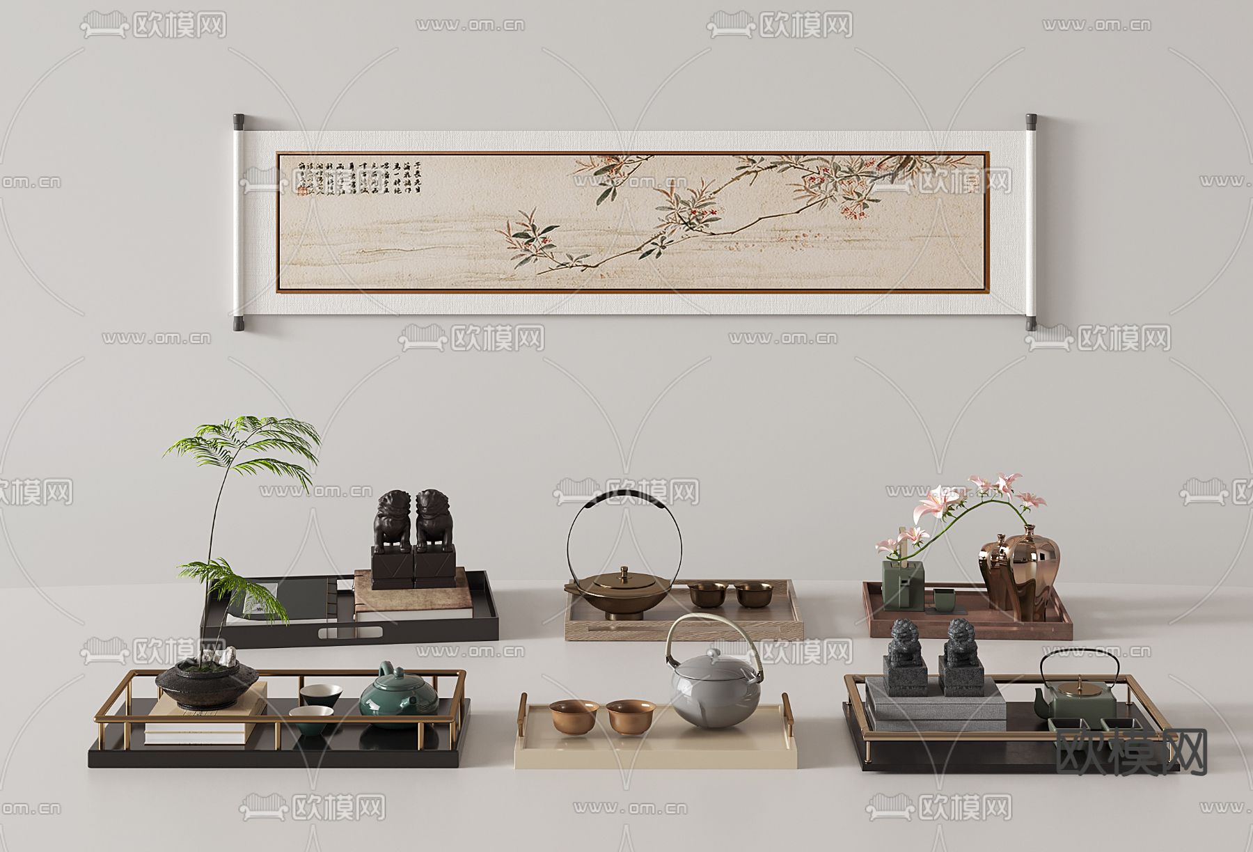新中式茶具托盘su模型下载（渲染图2）