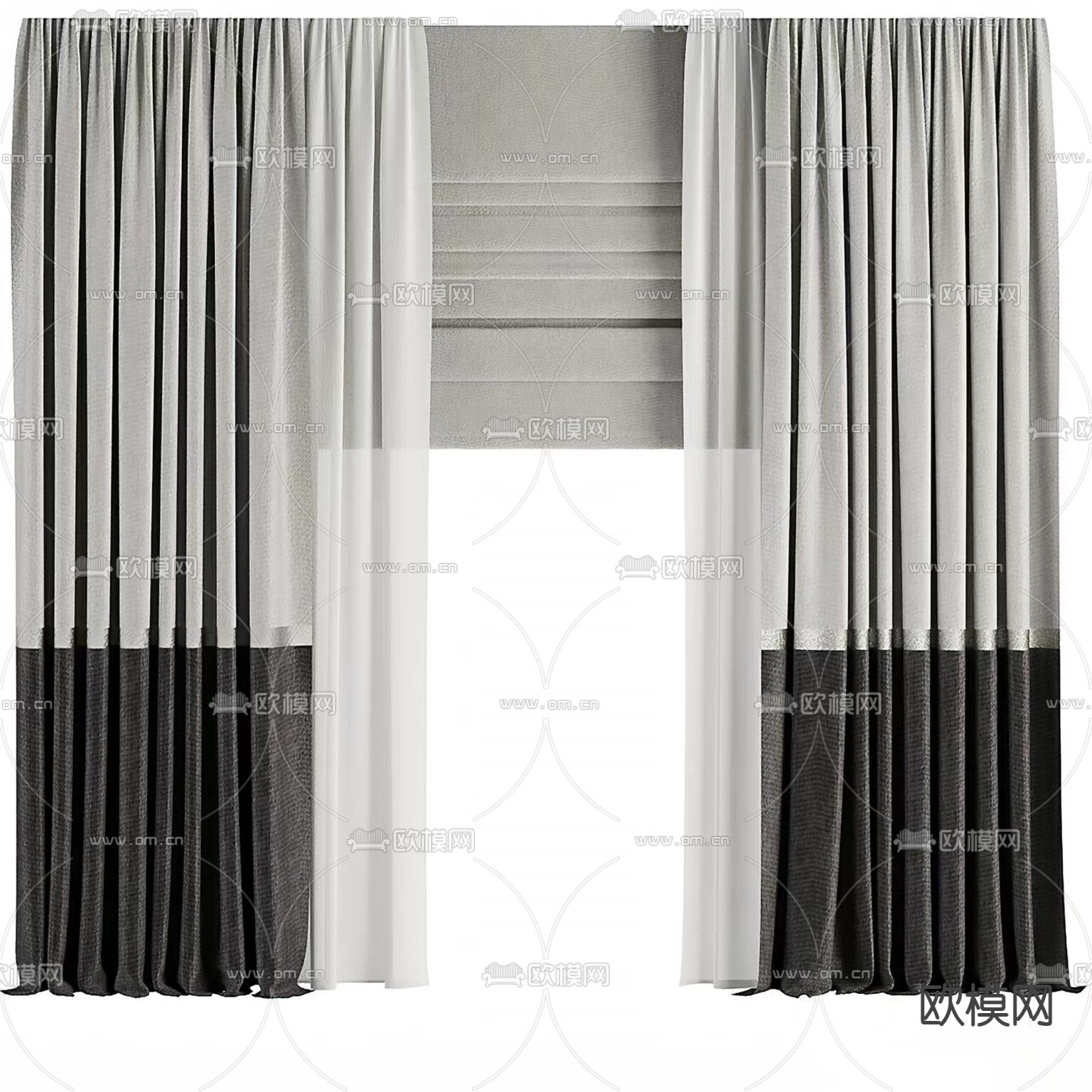 素色窗帘 窗纱3d模型下载（渲染图1）