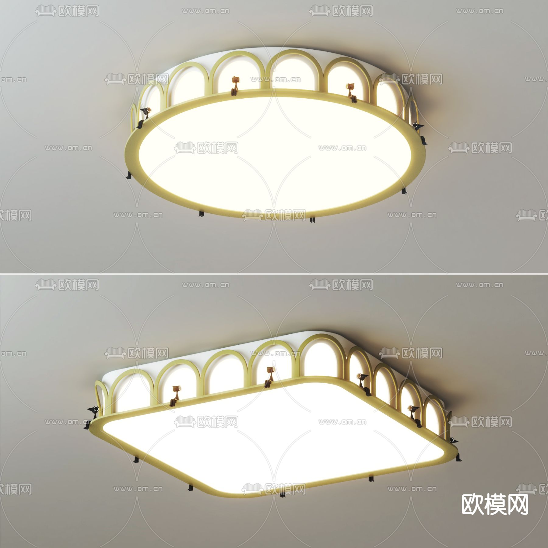 奶油风吸顶灯su模型下载（渲染图4）