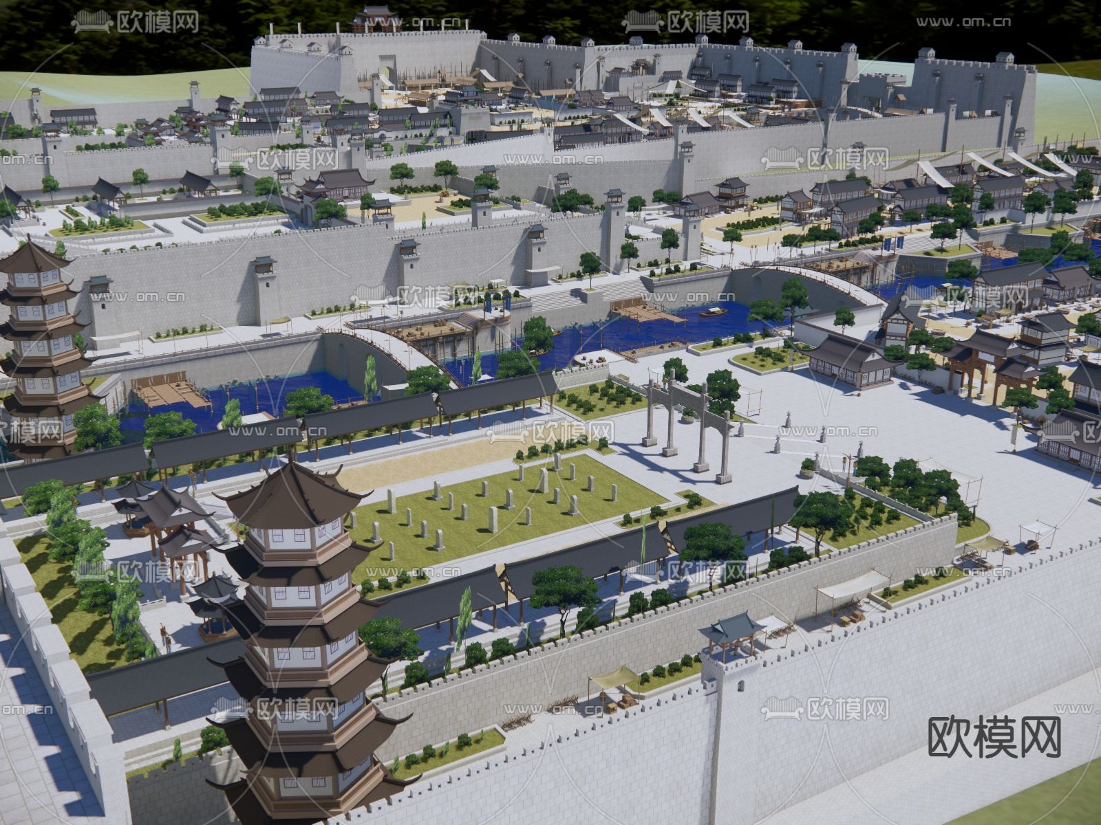 古建筑群su模型下载（渲染图3）