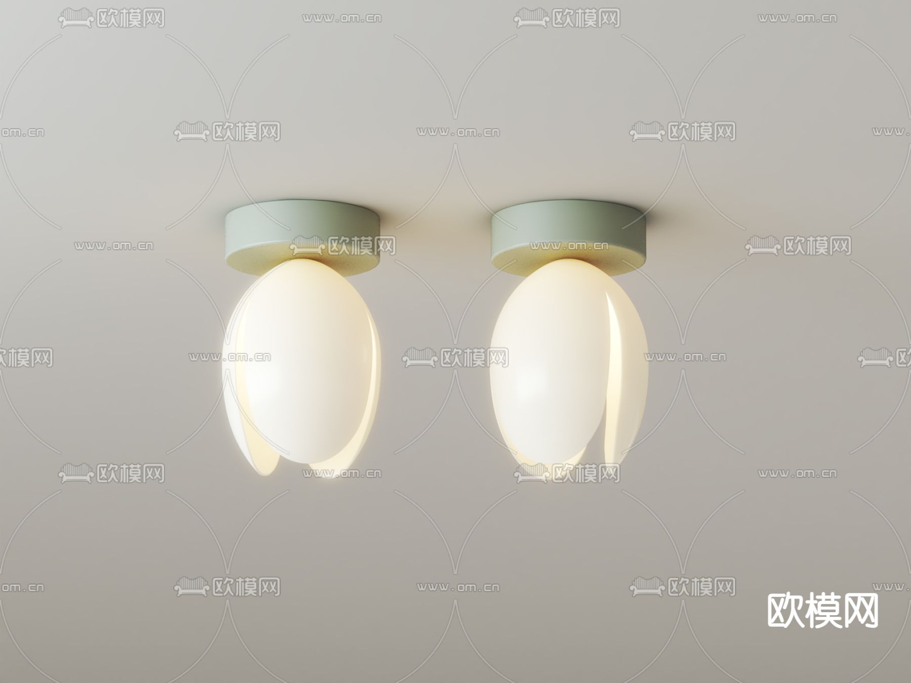 奶油风吸顶灯su模型下载（渲染图2）