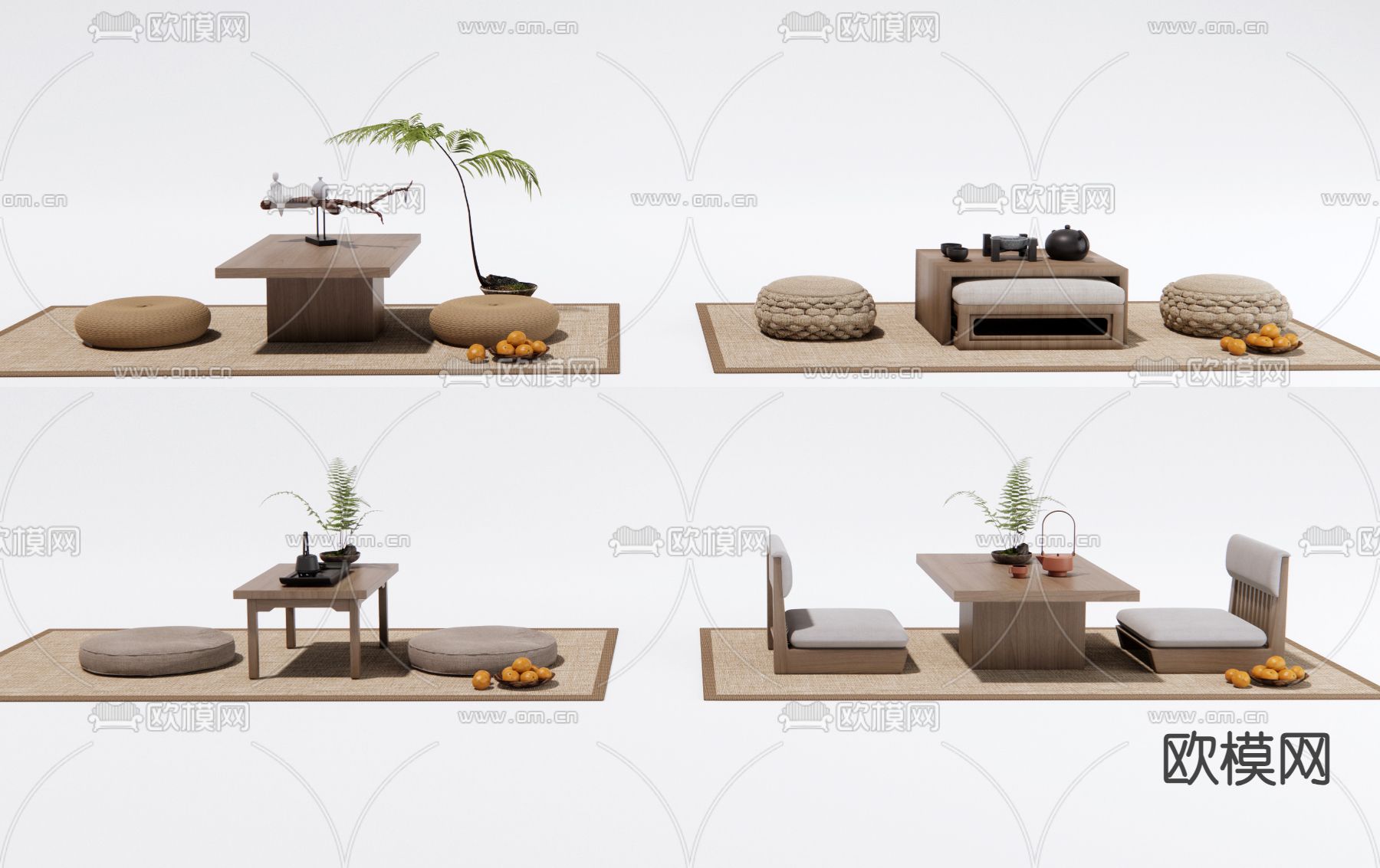 日式榻榻米茶桌椅su模型下载（渲染图2）