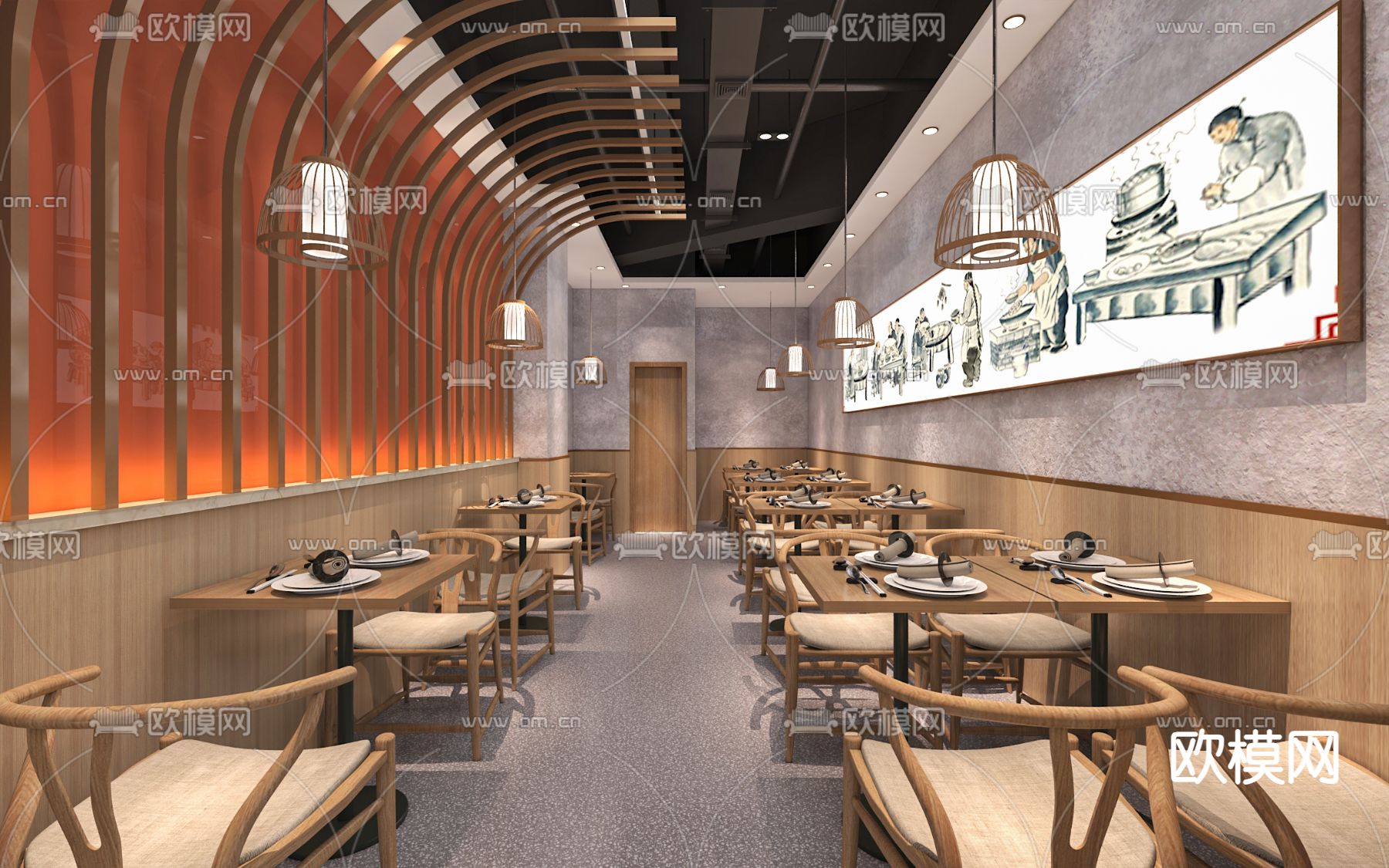 饺子馆 快餐厅3d模型下载（渲染图1）