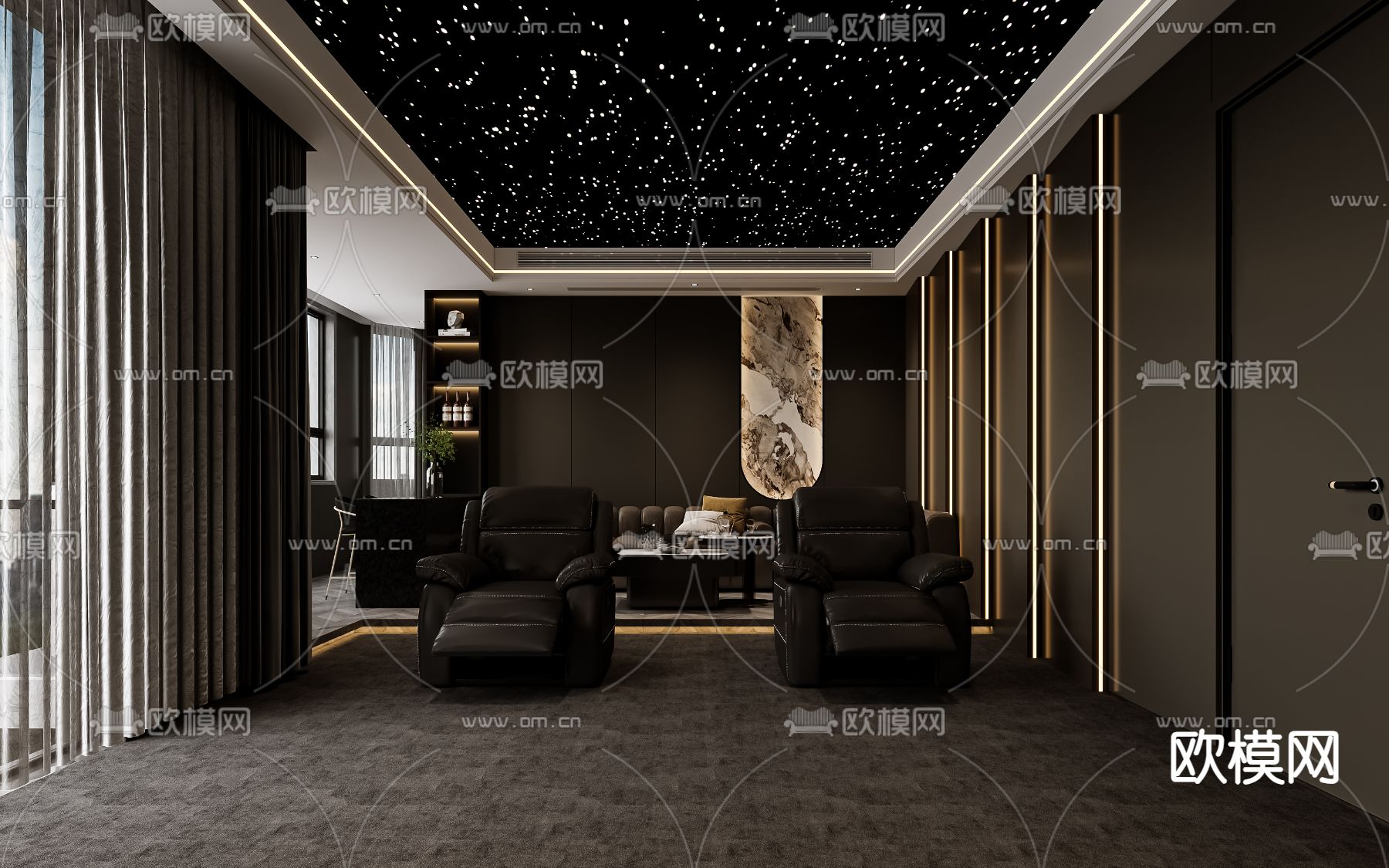 视听室 影音室 家庭影院3d模型下载（渲染图1）