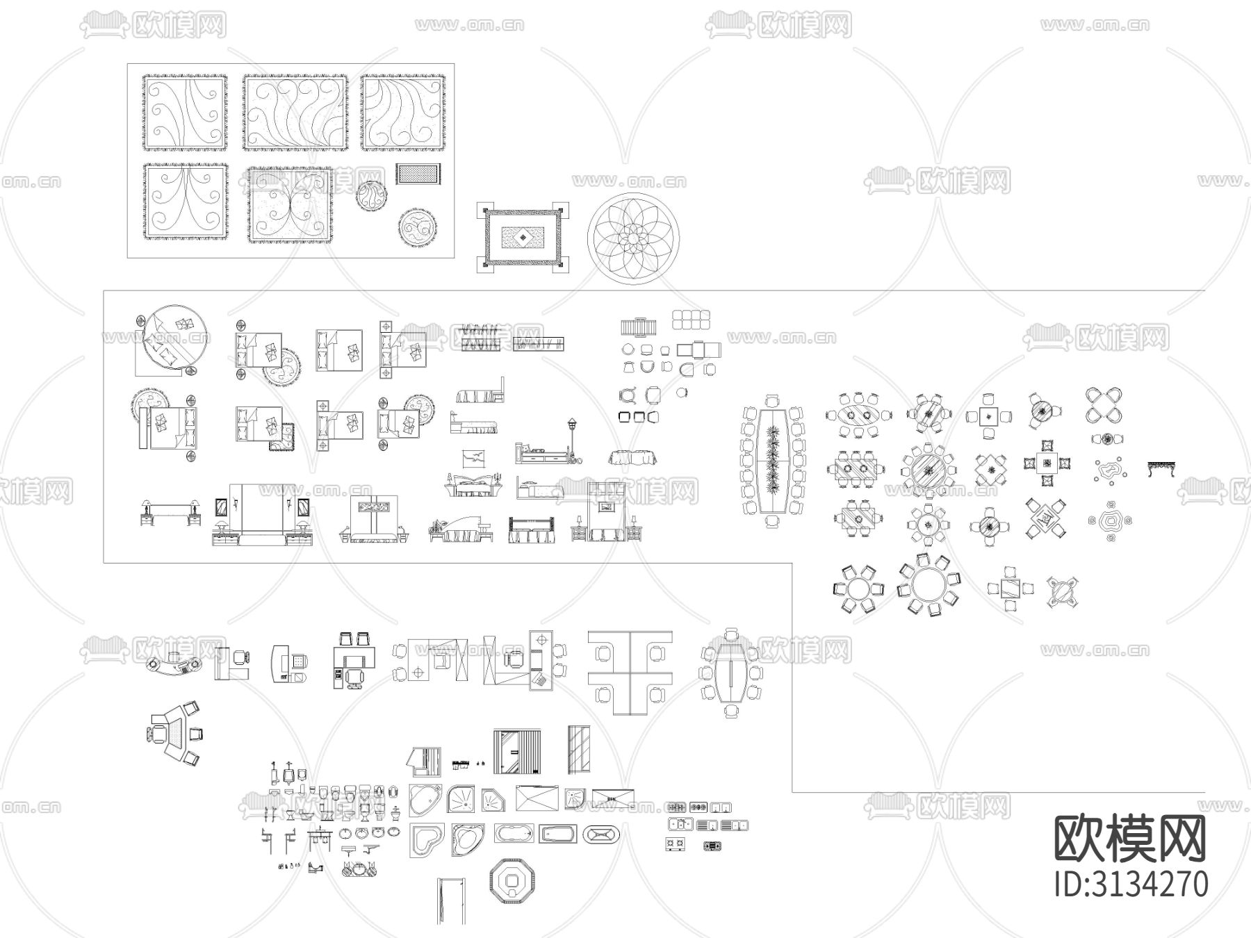 中式构件 经典元素集合cad图库下载（渲染图1）
