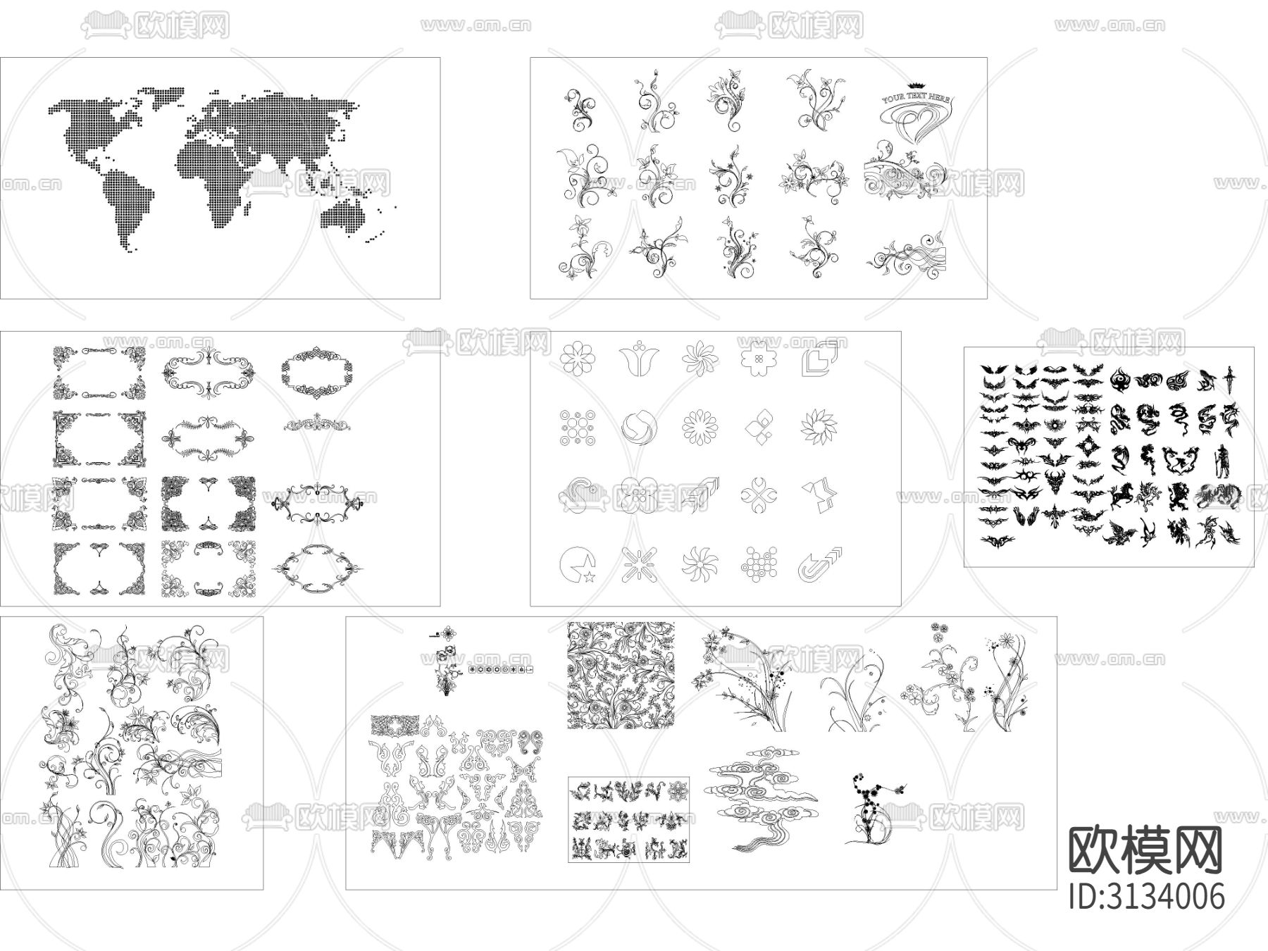 花纹 纹理 地图综合图库 图块 图集cad图库下载（渲染图2）