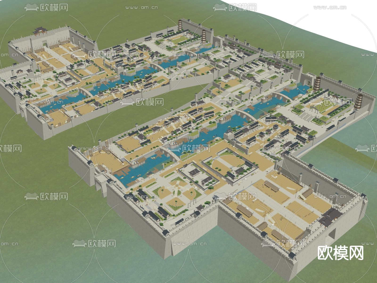 古建筑群su模型下载（渲染图1）
