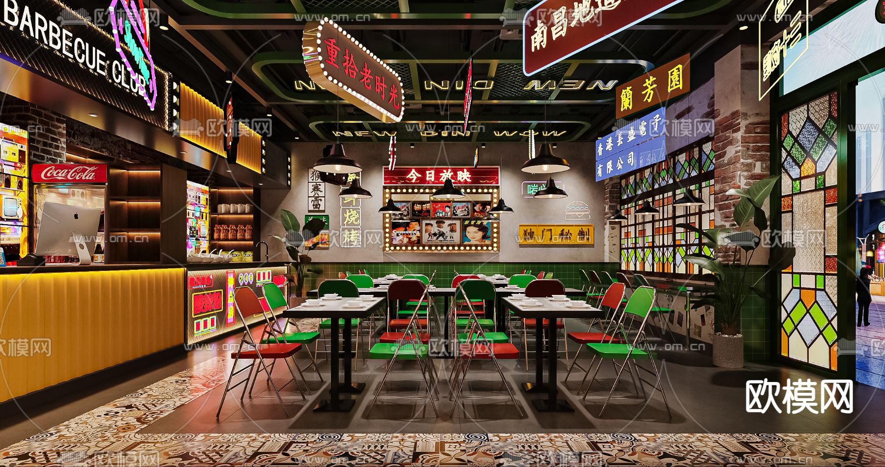 工业风烧烤店su模型下载（渲染图3）