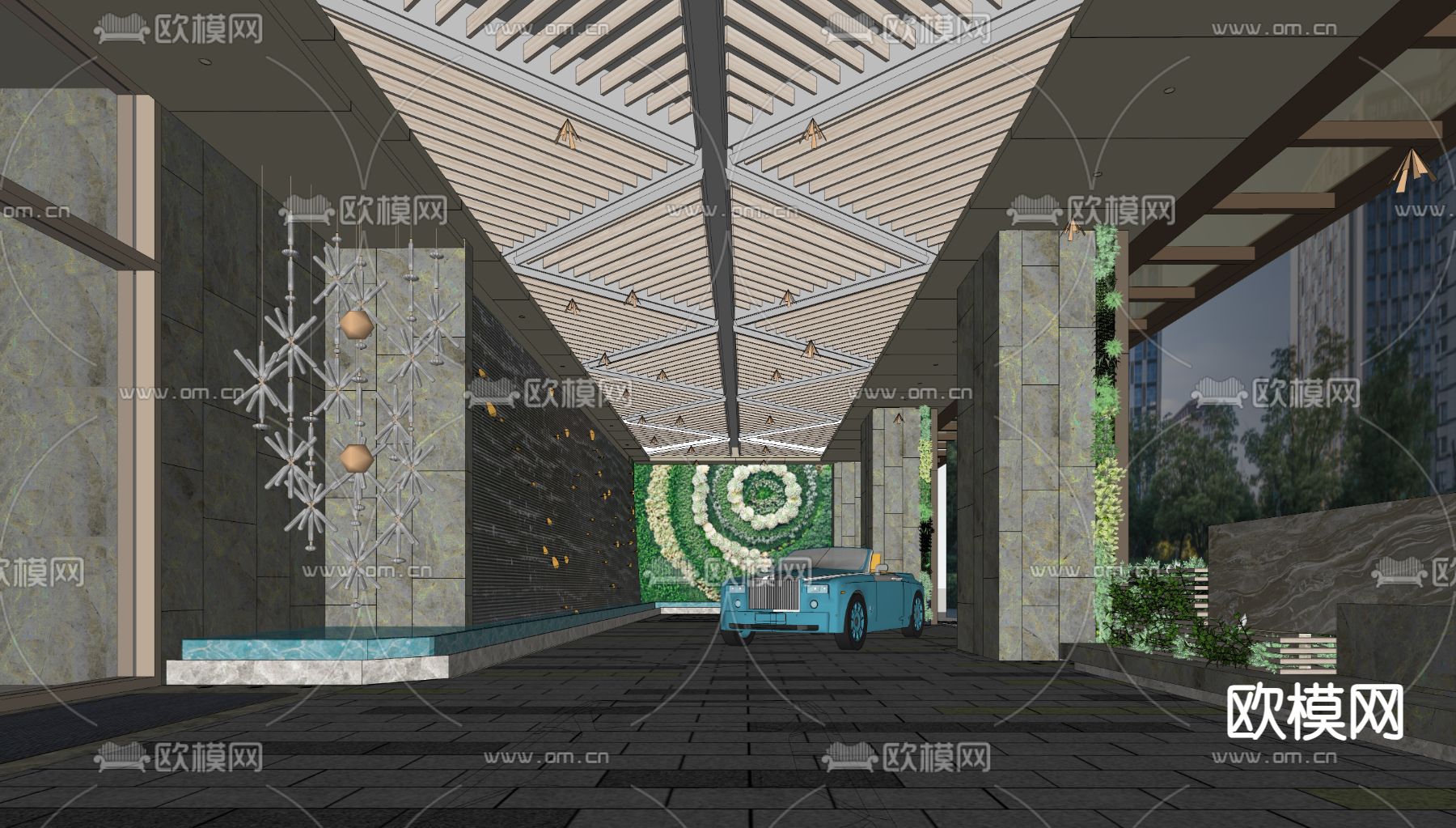 酒店入口 落客区 车行门廊su模型下载（渲染图1）
