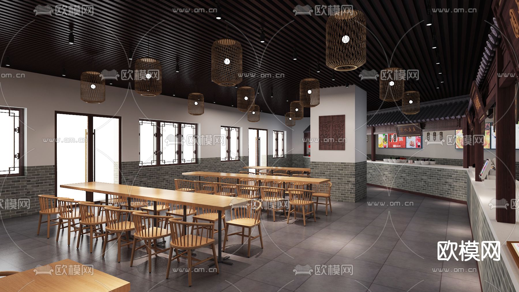 美食城 中式传统食堂3d模型下载（渲染图2）