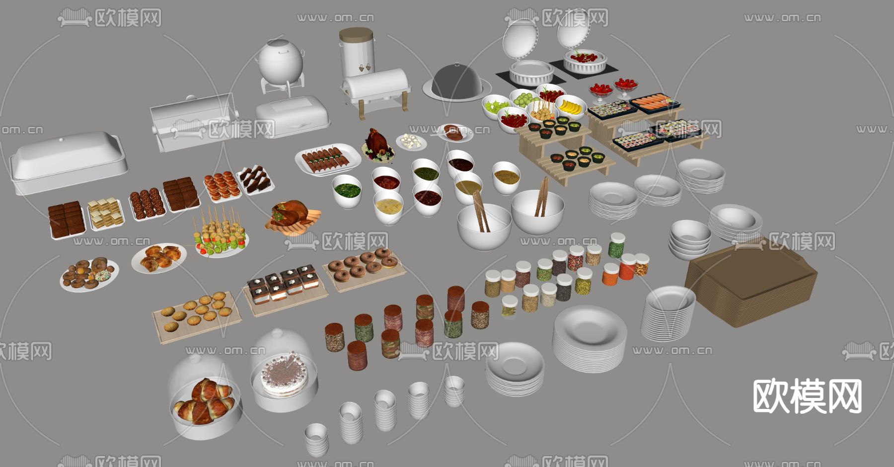 调料台 食物 火锅调味台su模型下载（渲染图1）