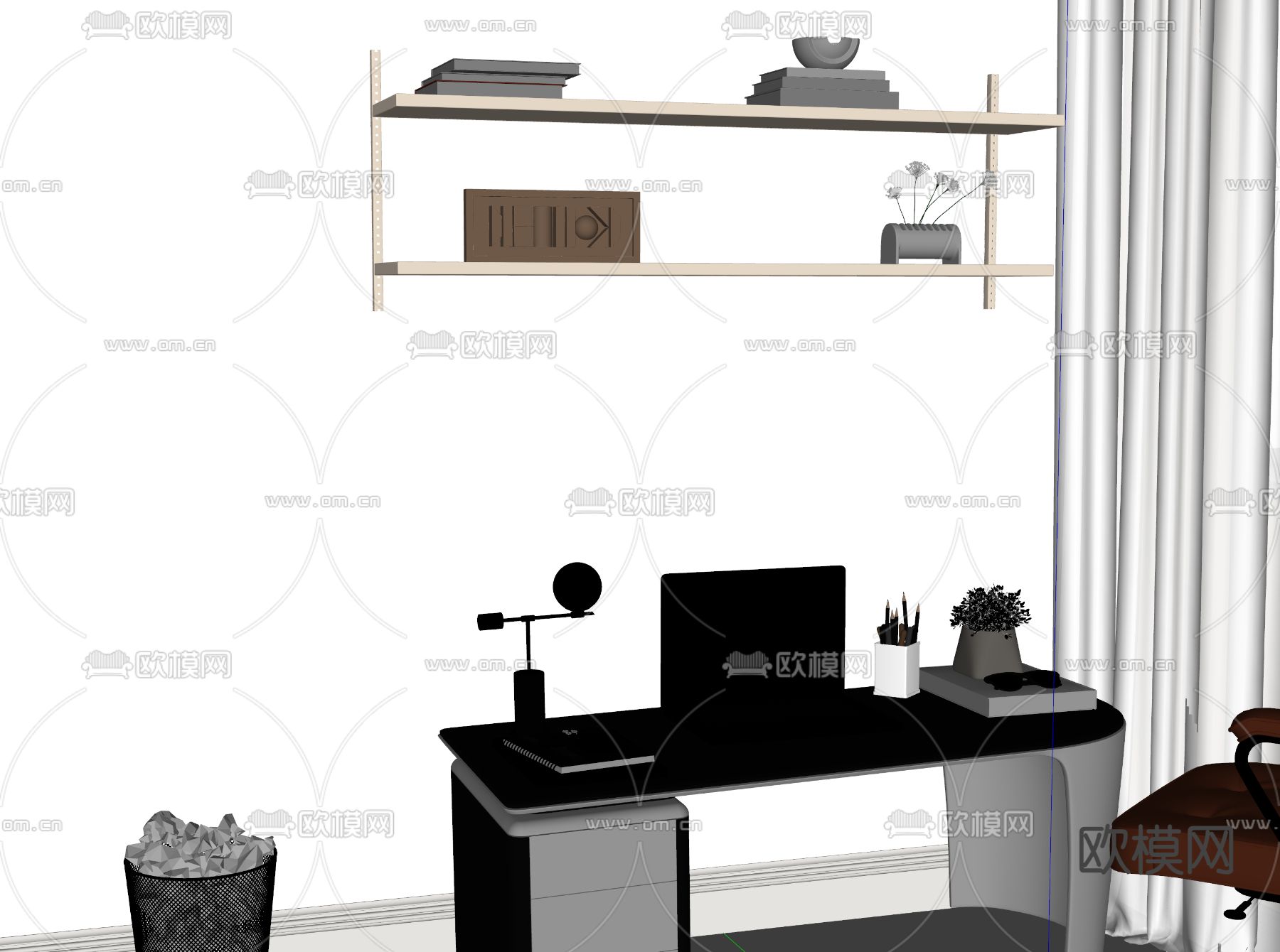 现代书桌椅su模型下载（渲染图1）