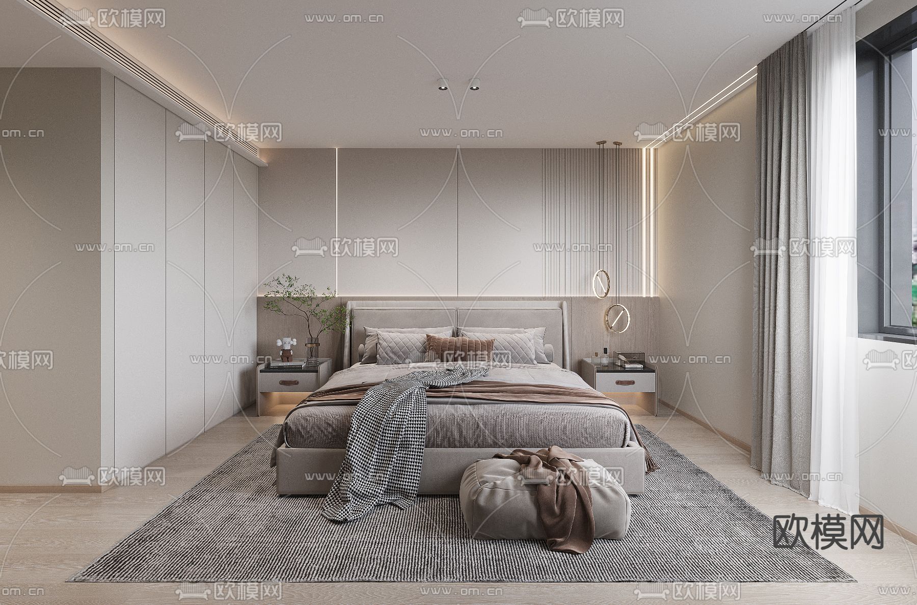 现代卧室 主人房 主卧3d模型下载（渲染图2）