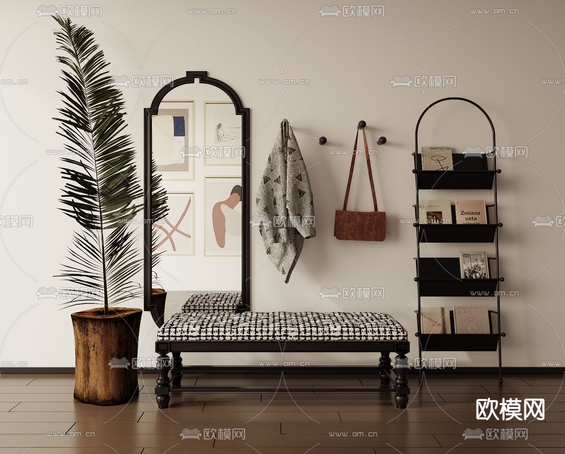 条凳 换鞋凳 全身镜 杂志架3d模型下载