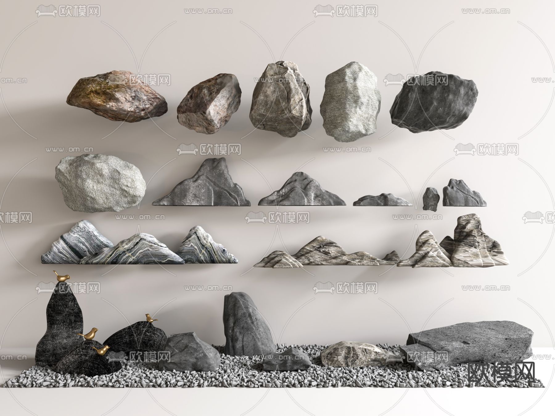 现代假山石头 景观石3d模型下载