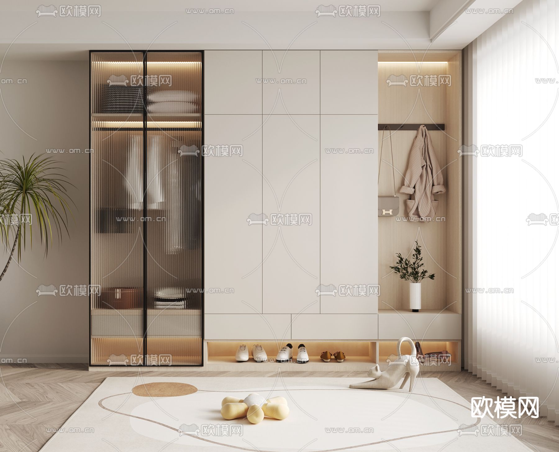 奶油风鞋柜 玄关鞋柜3d模型下载