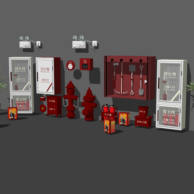  消防器材 消防栓 报警器su模型 