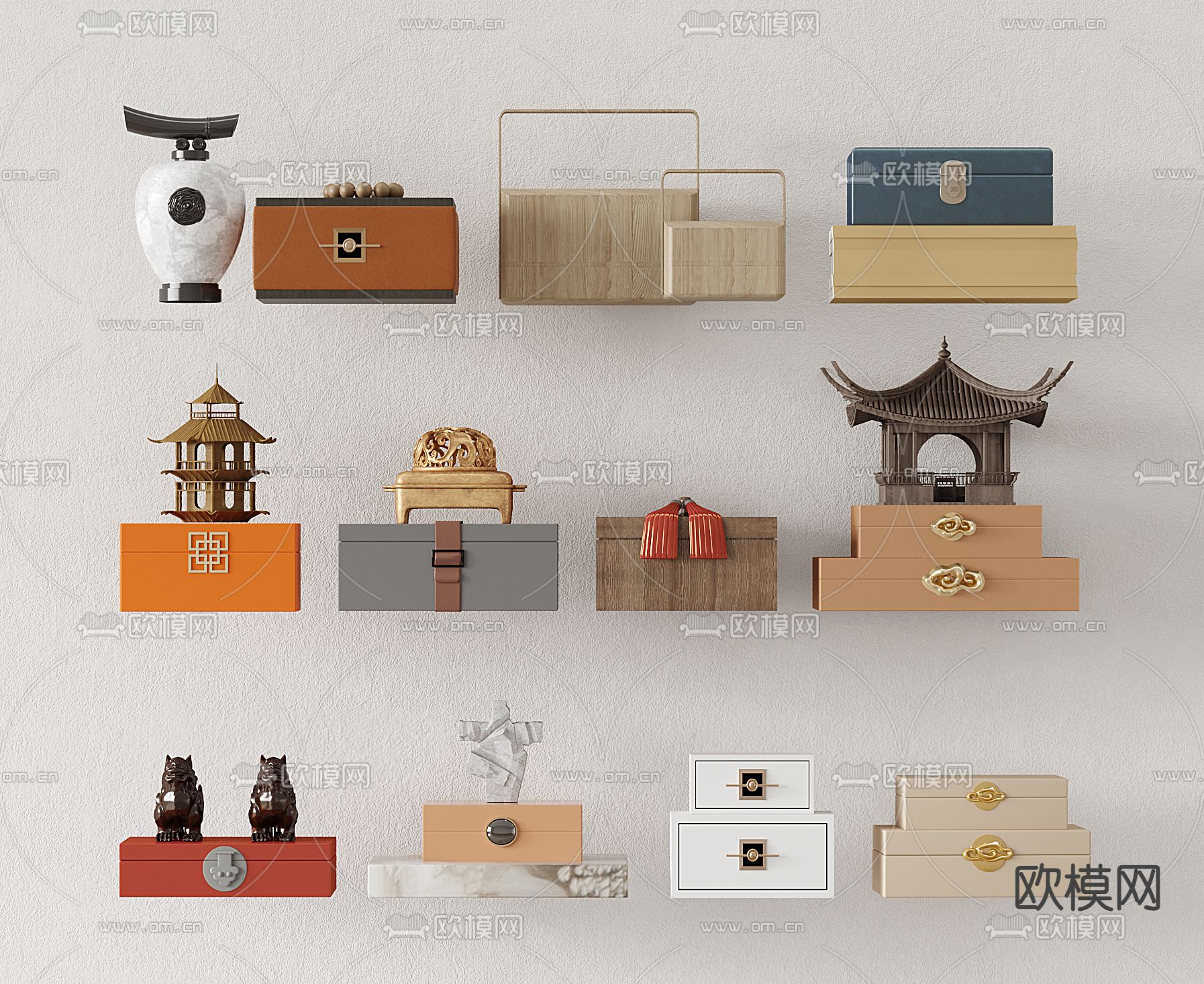 新中式装饰盒子 收纳盒 礼物盒su模型下载（渲染图2）