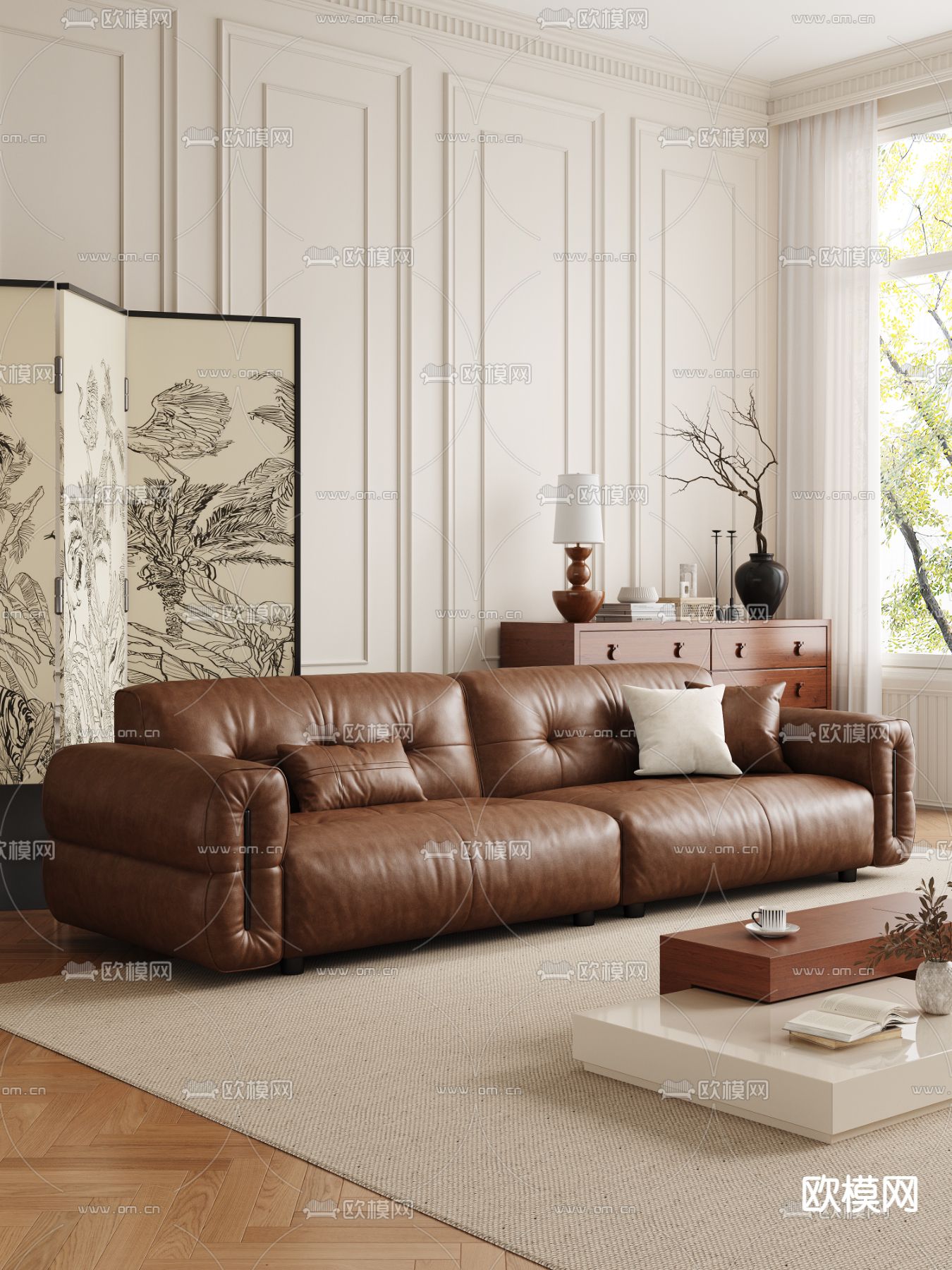 中古风休闲沙发 多人沙发3d模型下载