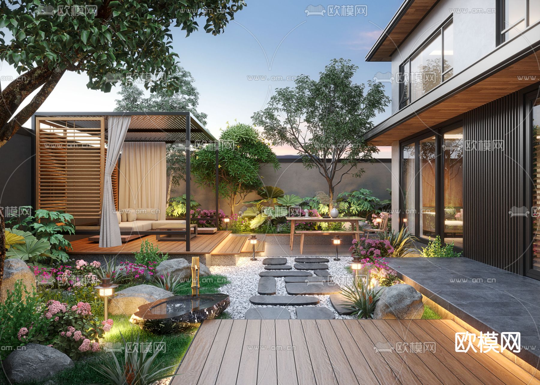 别墅庭院 花园3d模型下载