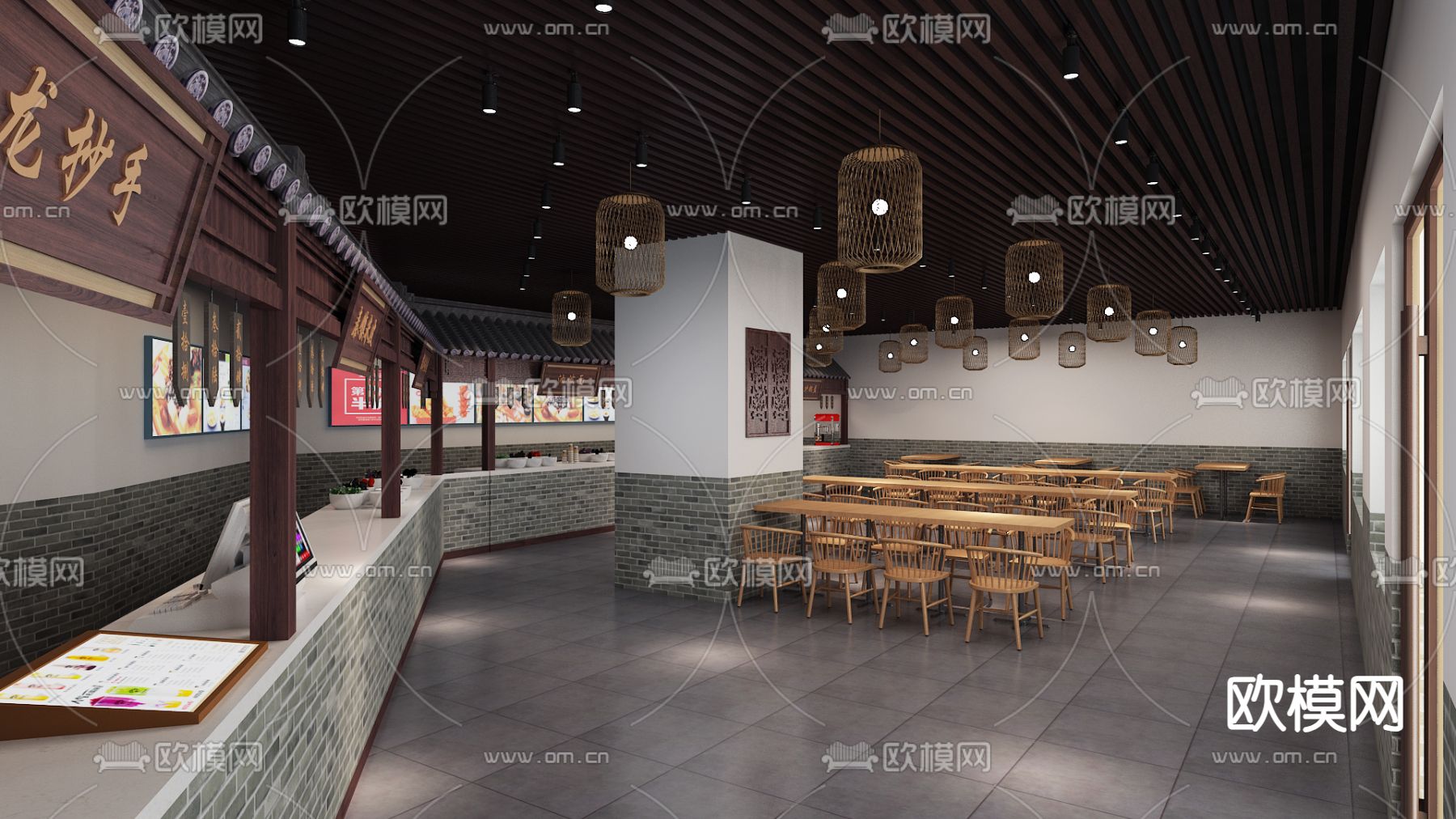 美食城 中式传统食堂3d模型下载（渲染图3）