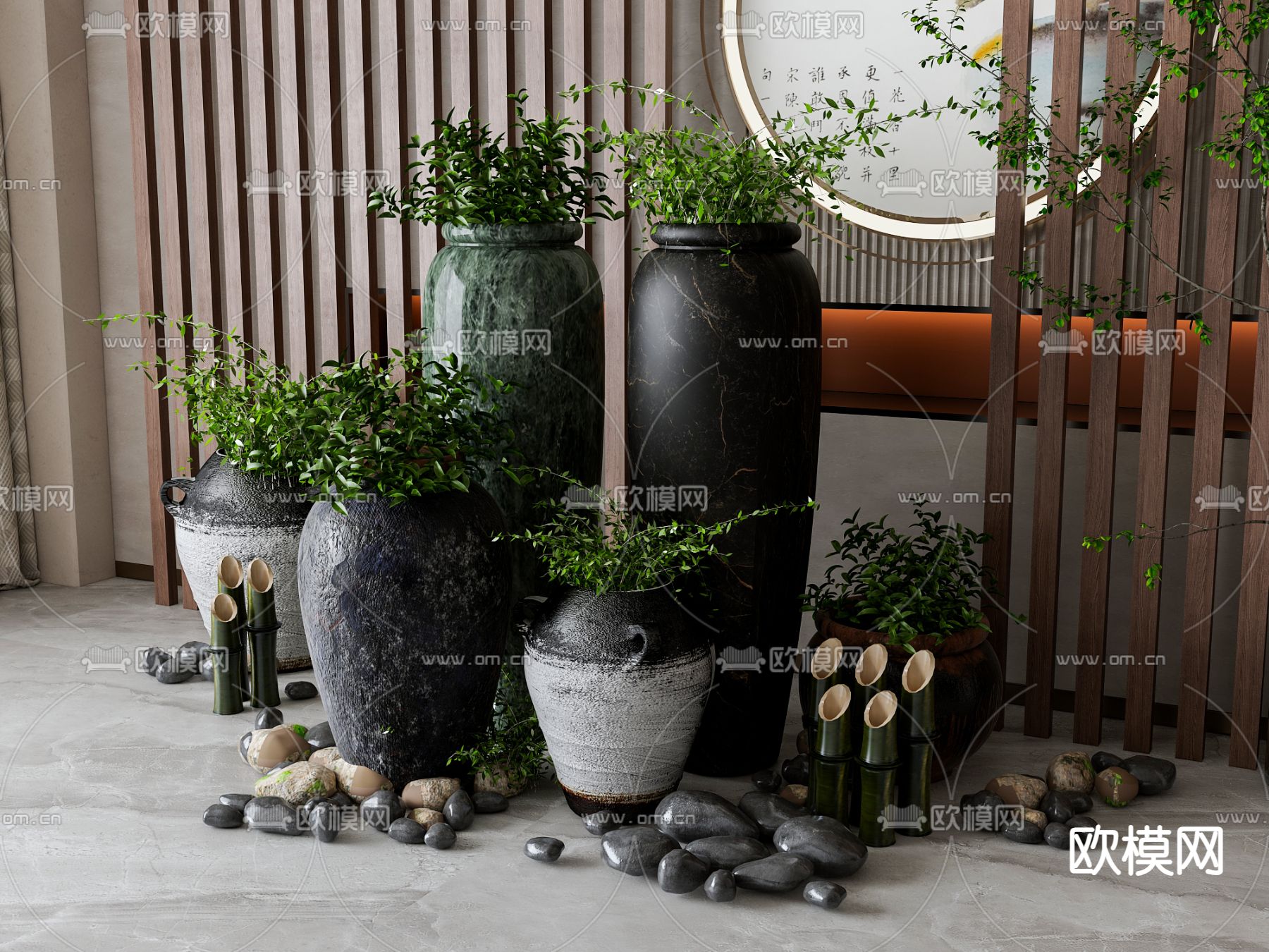 新中式绿植 盆栽su模型下载（渲染图2）