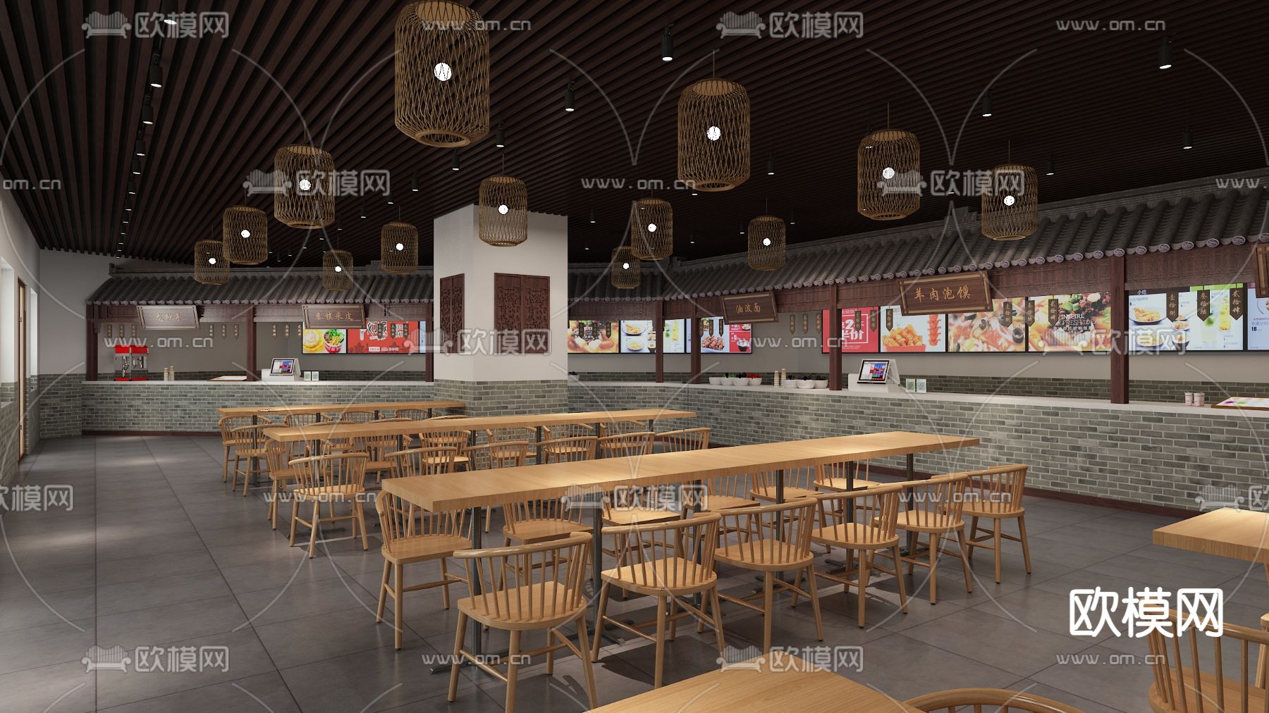 美食城 中式传统食堂3d模型下载（渲染图1）