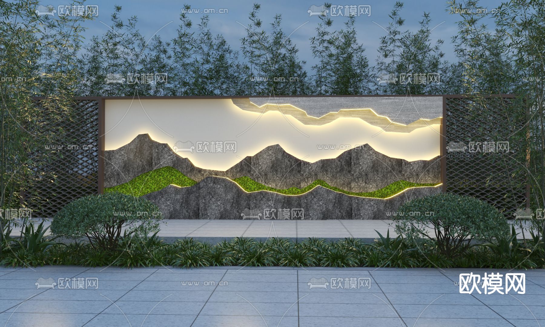 新中式园艺景墙3d模型下载