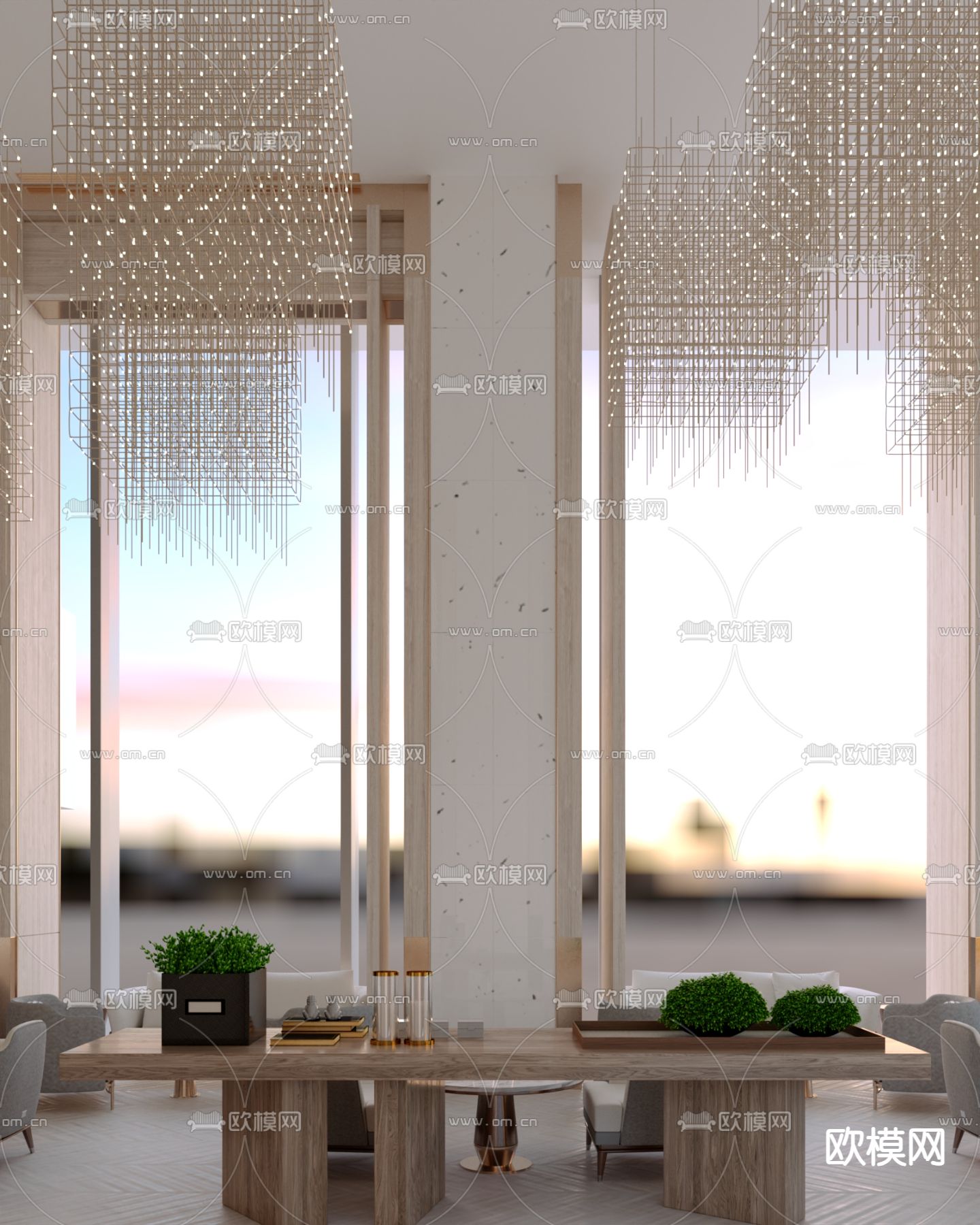 酒店休息厅 大堂su模型下载（渲染图3）