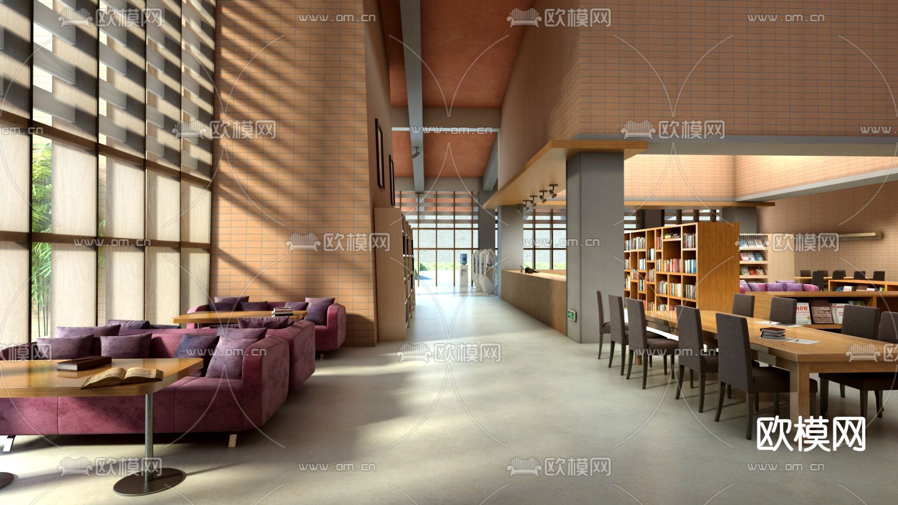 现代图书馆 阅览室 自习室3d模型下载