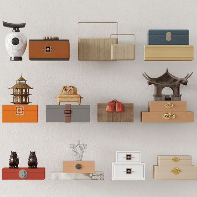 新中式装饰盒子 收纳盒 礼物盒su模型 