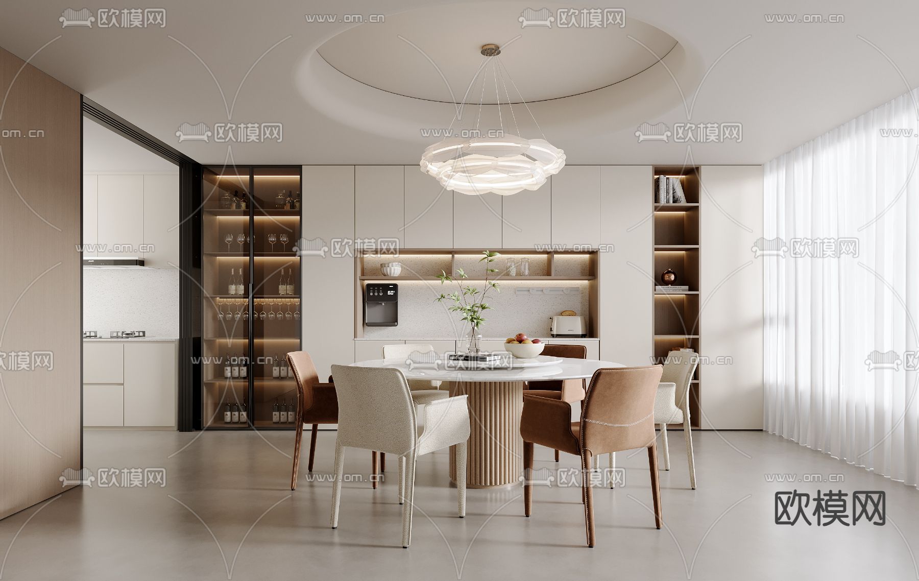 奶油风餐厅3d模型下载