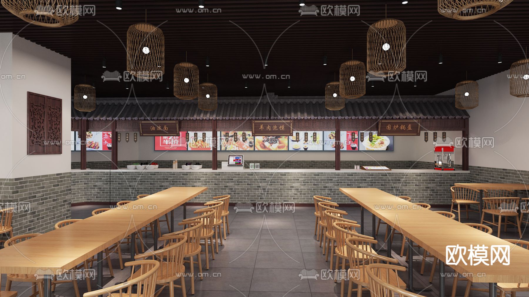 美食城 中式传统食堂3d模型下载（渲染图4）