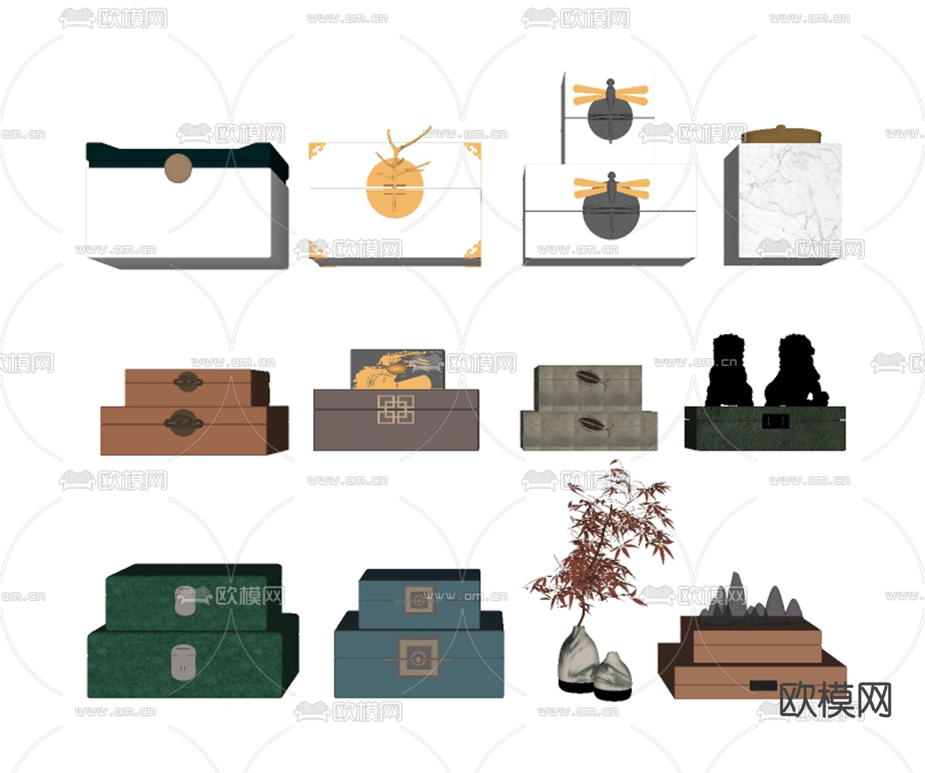 新中式盒子 礼物盒 储物盒 收纳盒 装饰盒su模型下载（渲染图1）