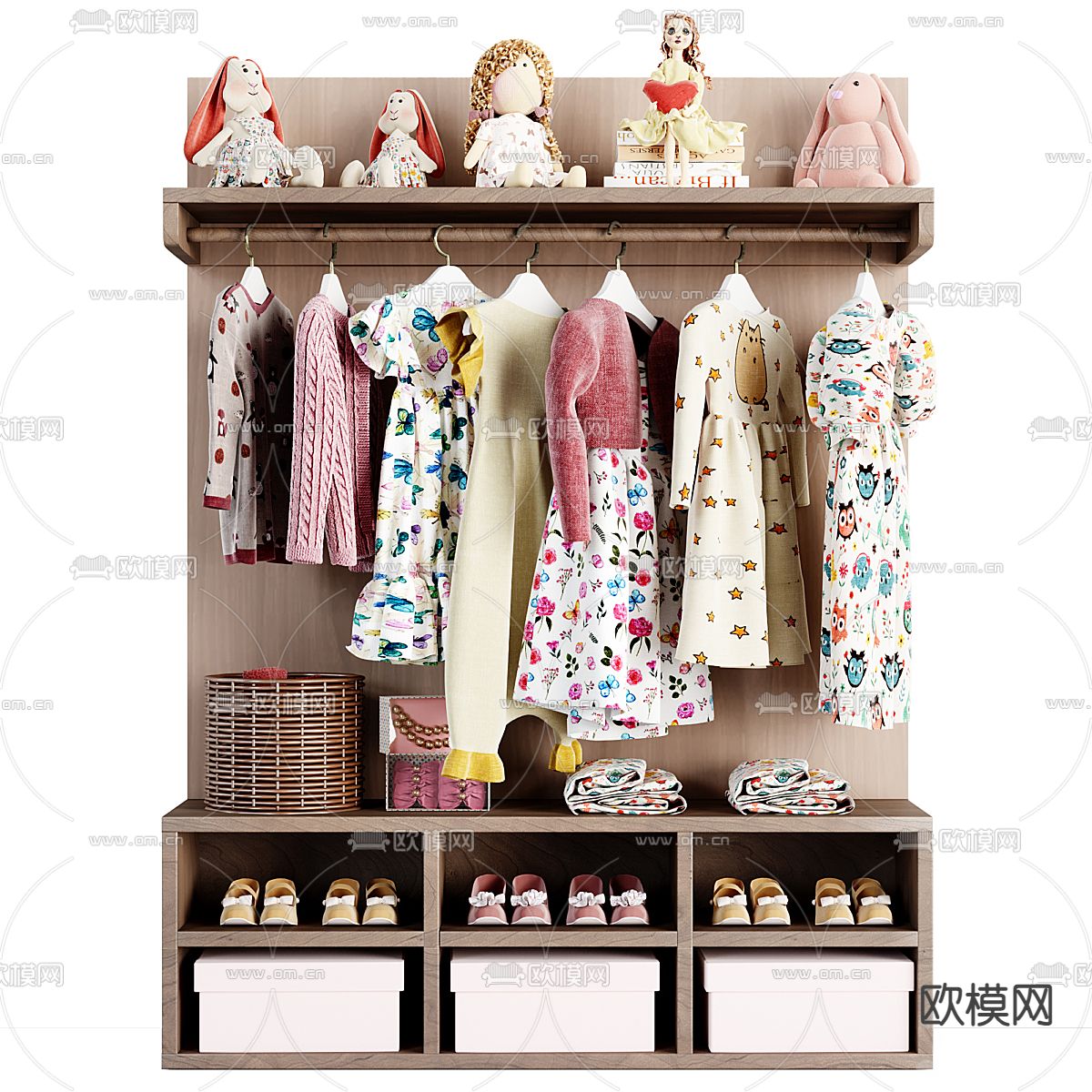 儿童衣柜 收纳柜3d模型下载（渲染图1）